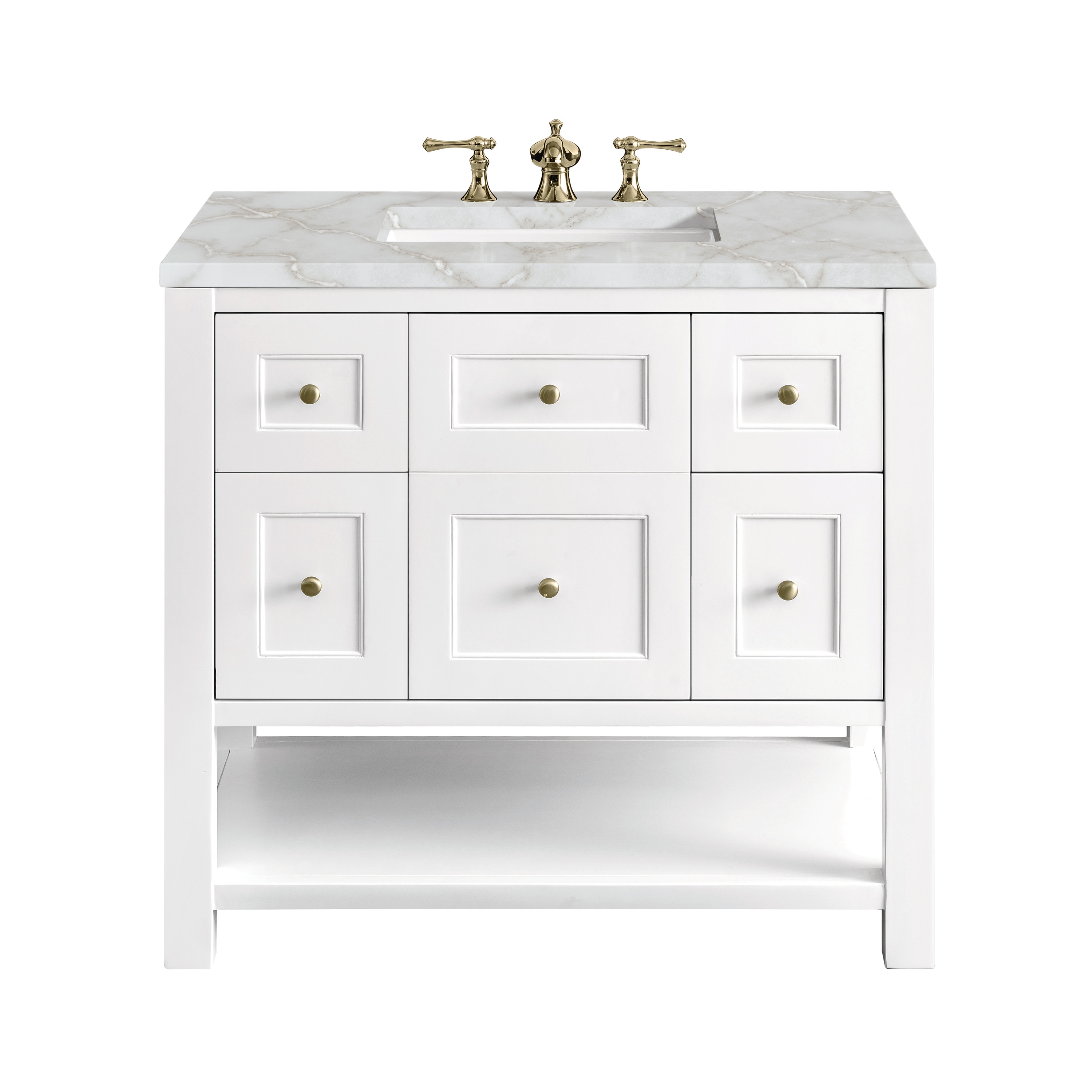 James Martin Vanities 330-V36-BW-3VSL Breckenridge 36-in Bright White Undermount Single Sink Bathroom Vanity with Victorian Silver Quartz Top