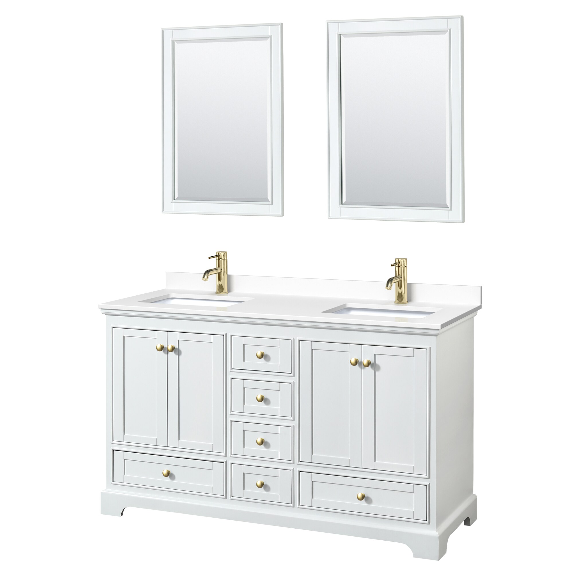 Wyndham Collection WCS202060DWGWCUNSM24 Deborah 60-in White with Brushed Gold Trim Undermount Double sink Bathroom Vanity with White Cultured Marble Cultured marble Top (Mirror Included)