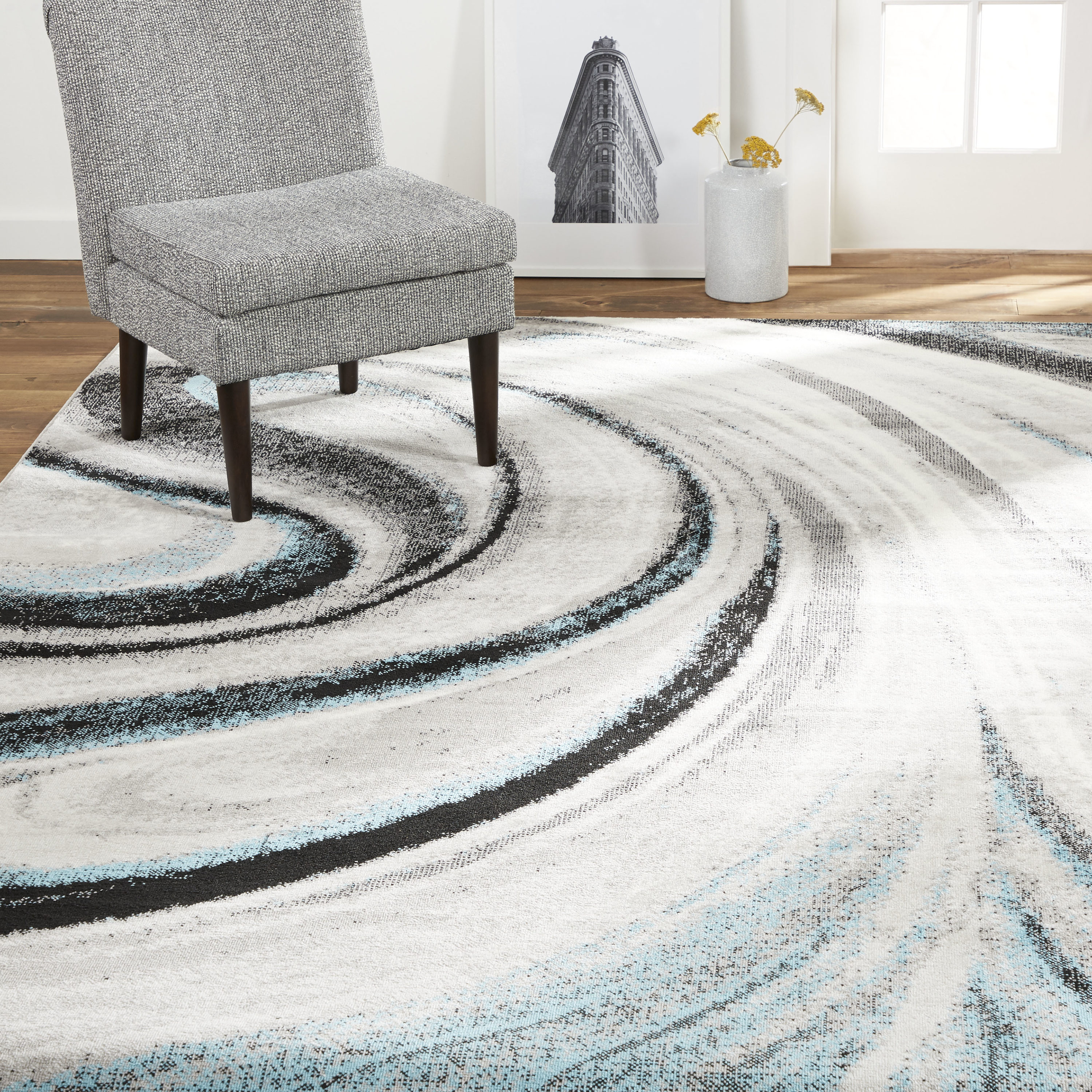 Boho Odette Blue and Gray Abstract 8' x 10' Tufted Area Rug