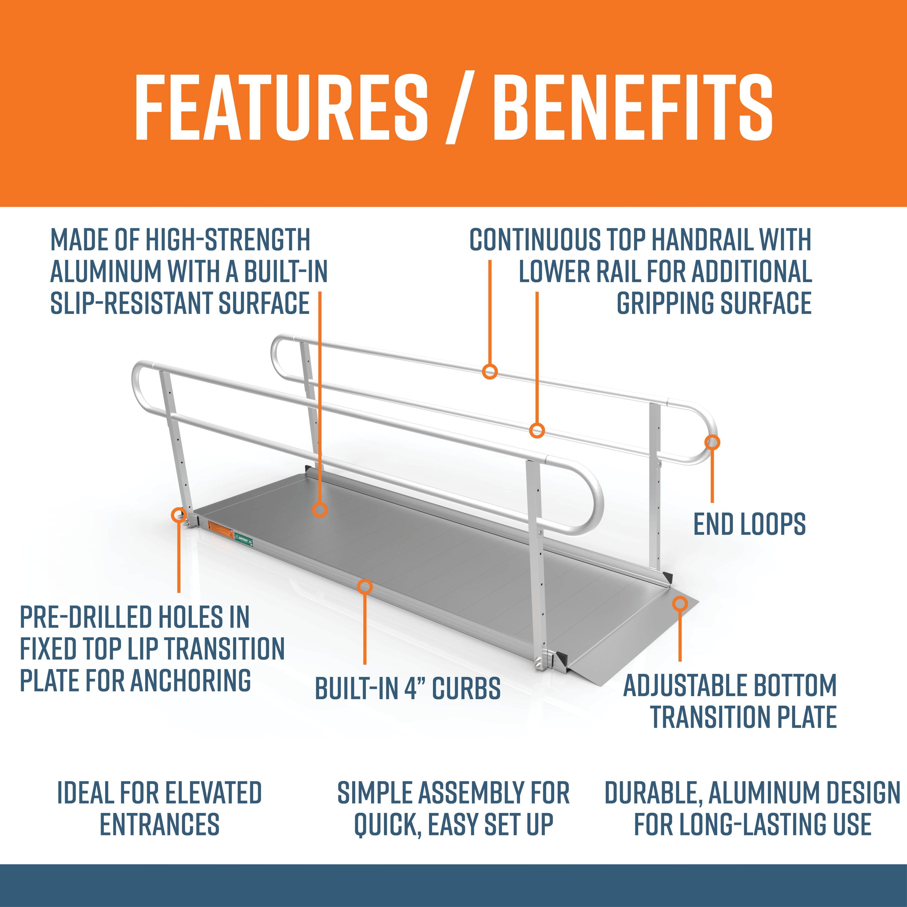 EZ-ACCESS 9-Foot Aluminum Portable Wheelchair Ramp with Handrails
