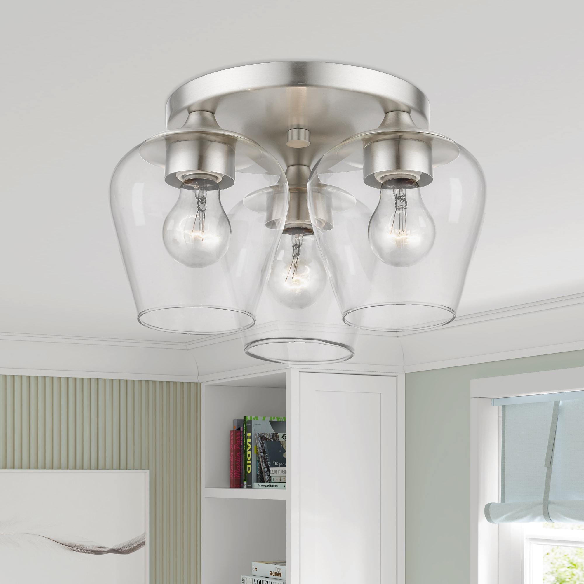 Elegant Brushed Nickel 3-Light Flush Mount with Clear Glass Shade