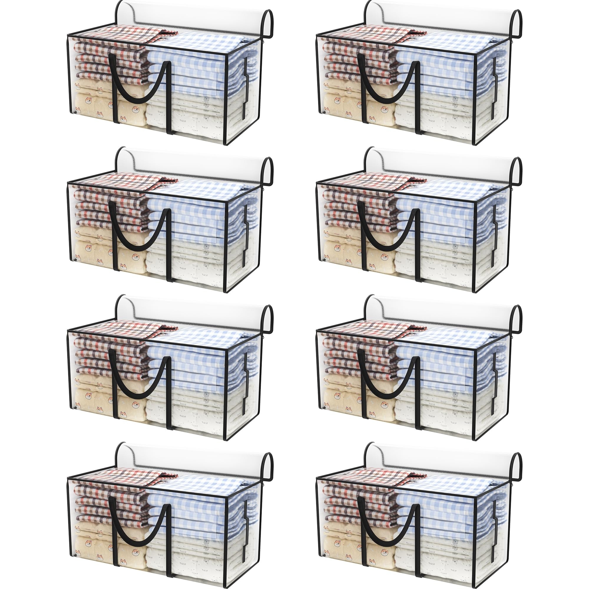 Etokfoks  Semi Transparent Extra Large Heavy Duty Moving Bags 8 Pack PP Material Reinforced Handles Metal Zippers 97L
