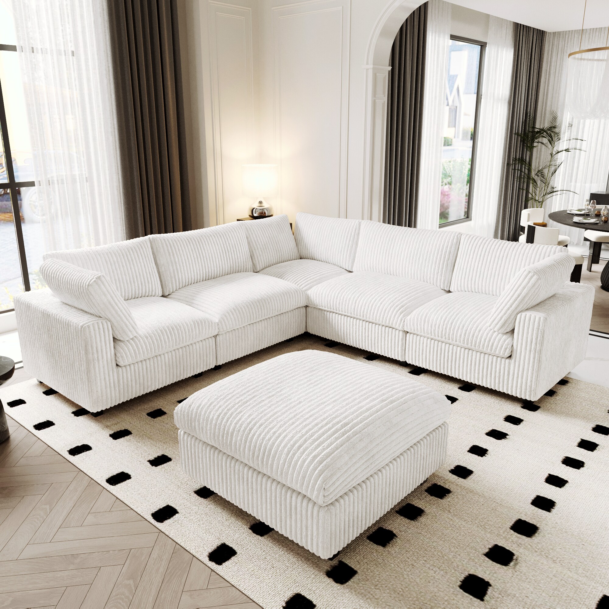 BuotiqHom DH-SF5+1-141BE 118-in Modern Beige (5 Seats+1 Ottoman) Velvet 5 -seater Sectional