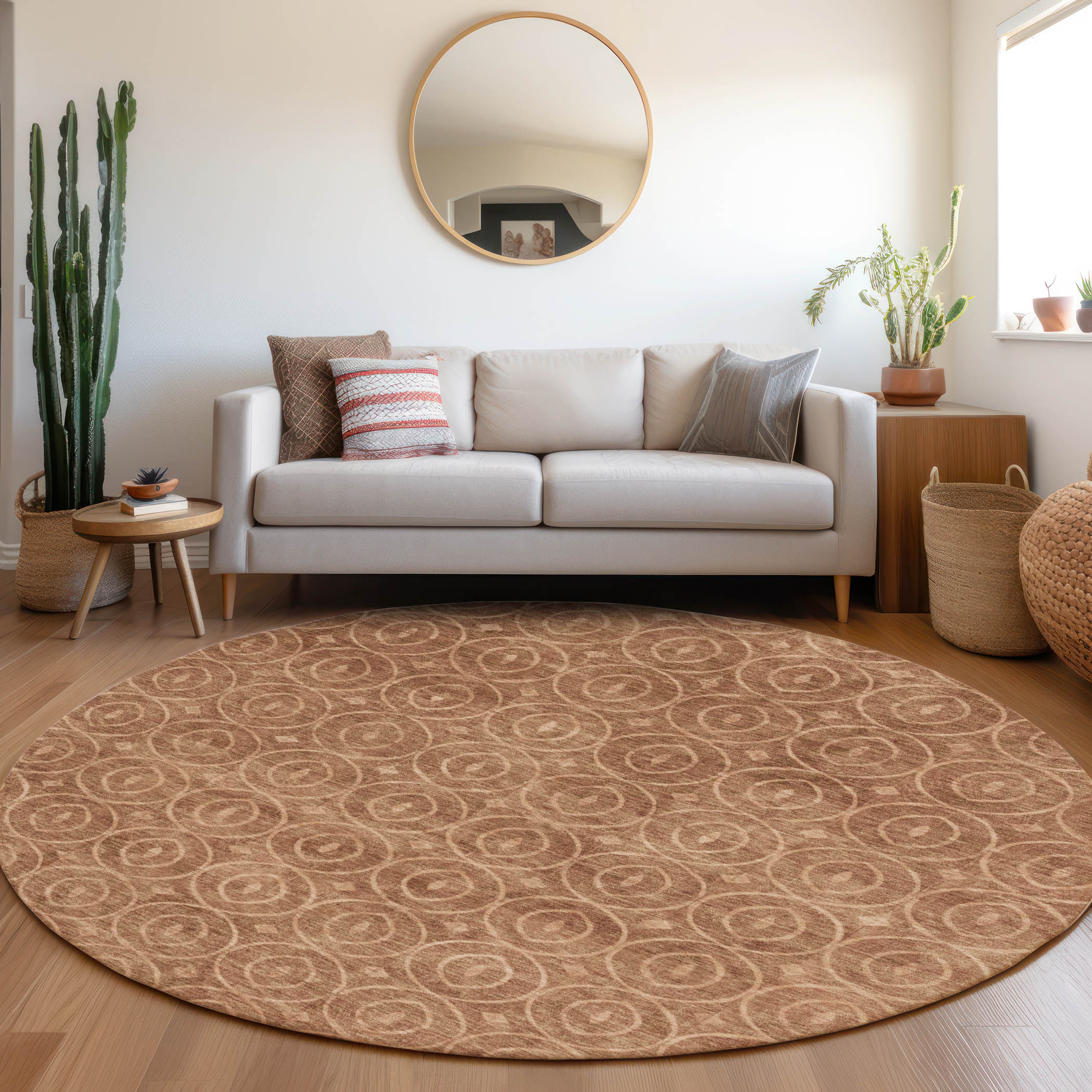 Addison Rugs ACN1227TR8RO Chantille ACN1227TR 8 x 8 (ft) Polyester Terracotta Round Indoor/Outdoor Geometric Machine washable Area rug