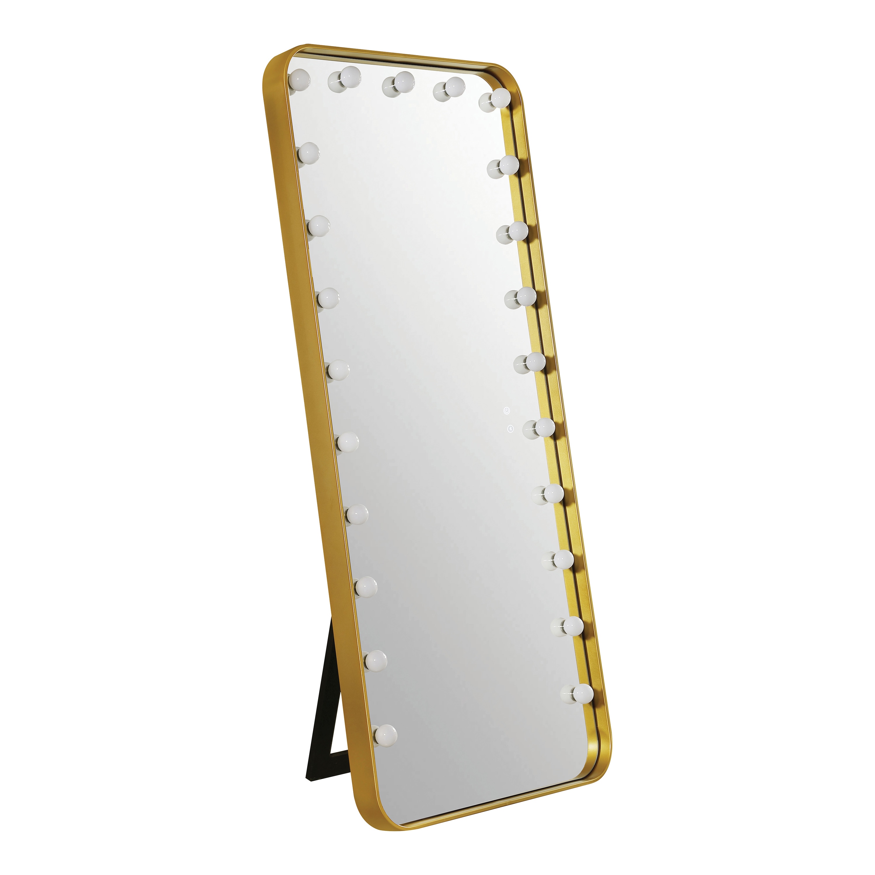 Furniture of America IDF-AC8013GD-M Agnes 31.5-in W x 71-in H Rectangle Gold Framed Full Length Lighted Floor Mirror