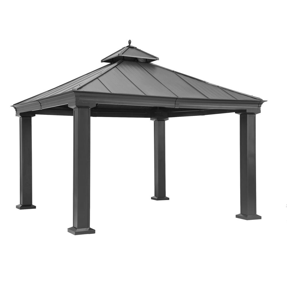 Sunjoy Black Metal Square Gazebo With Steel Roof (exterior: 11.7-ft X 