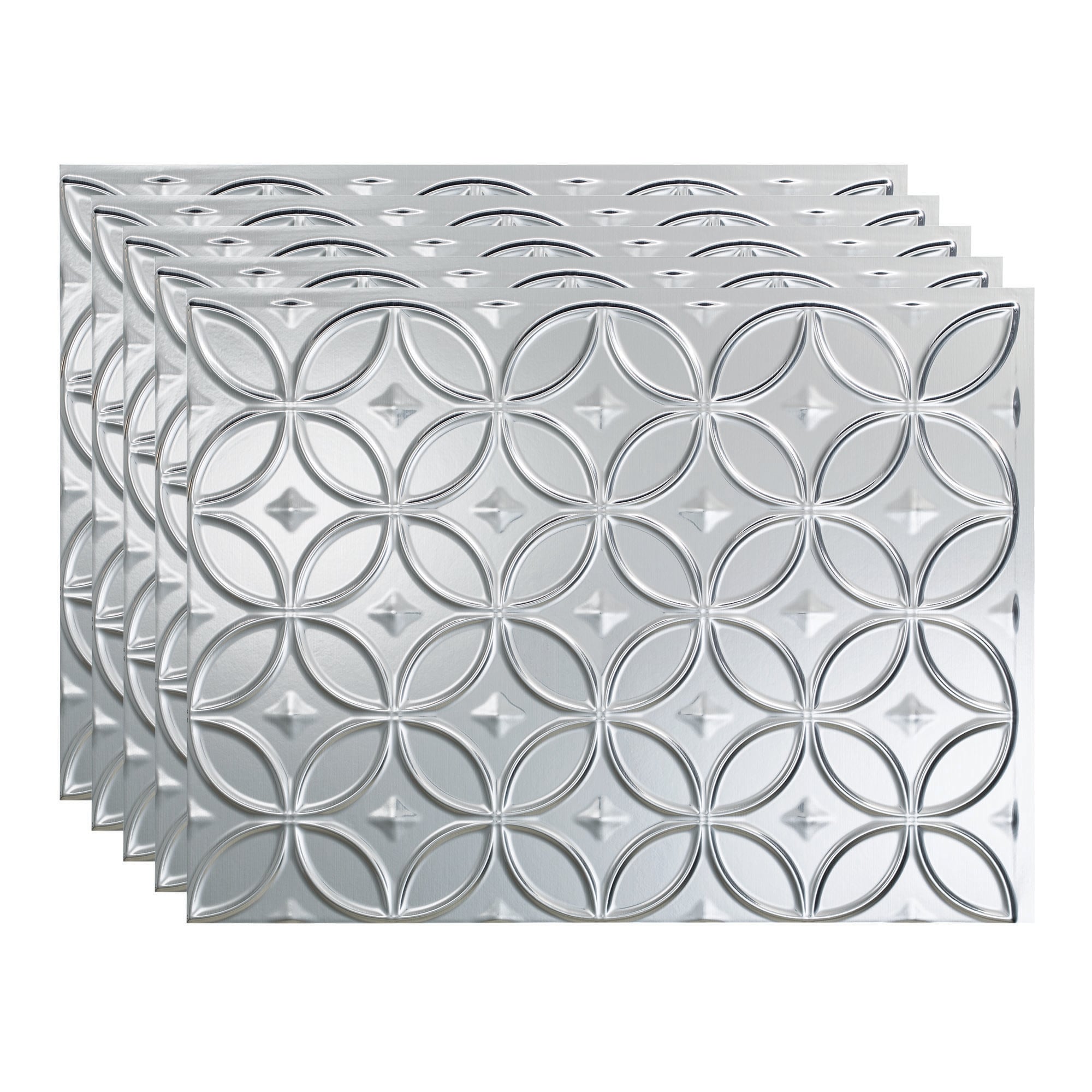 Fasade PB6108 Rings 18.25-in x 24.25-in Vinyl Brushed Aluminum Backsplash Panels 5.0 -Pack