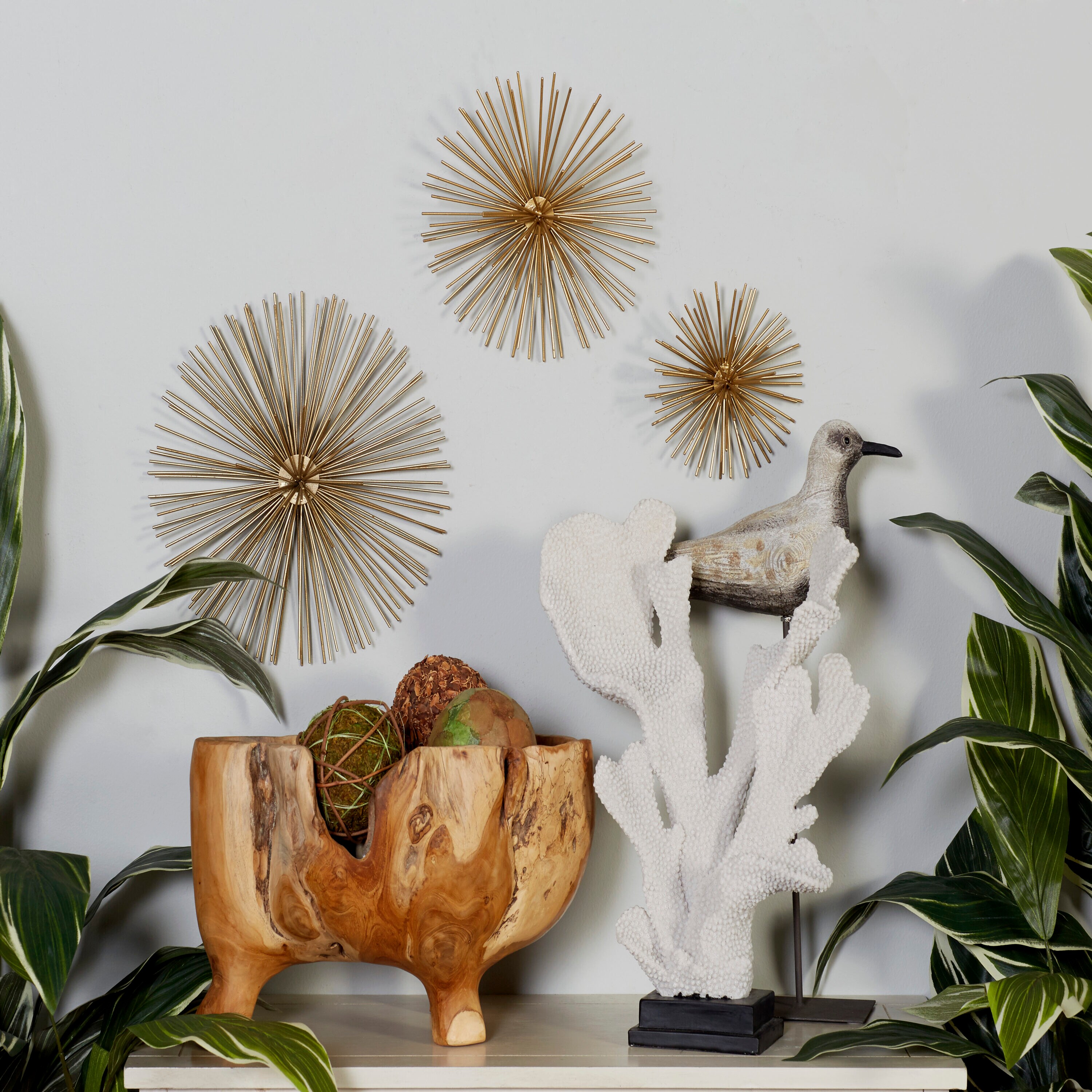 Radiant Gold Metal 3D Starburst Wall Sculpture Set, 6", 9", 12" Width