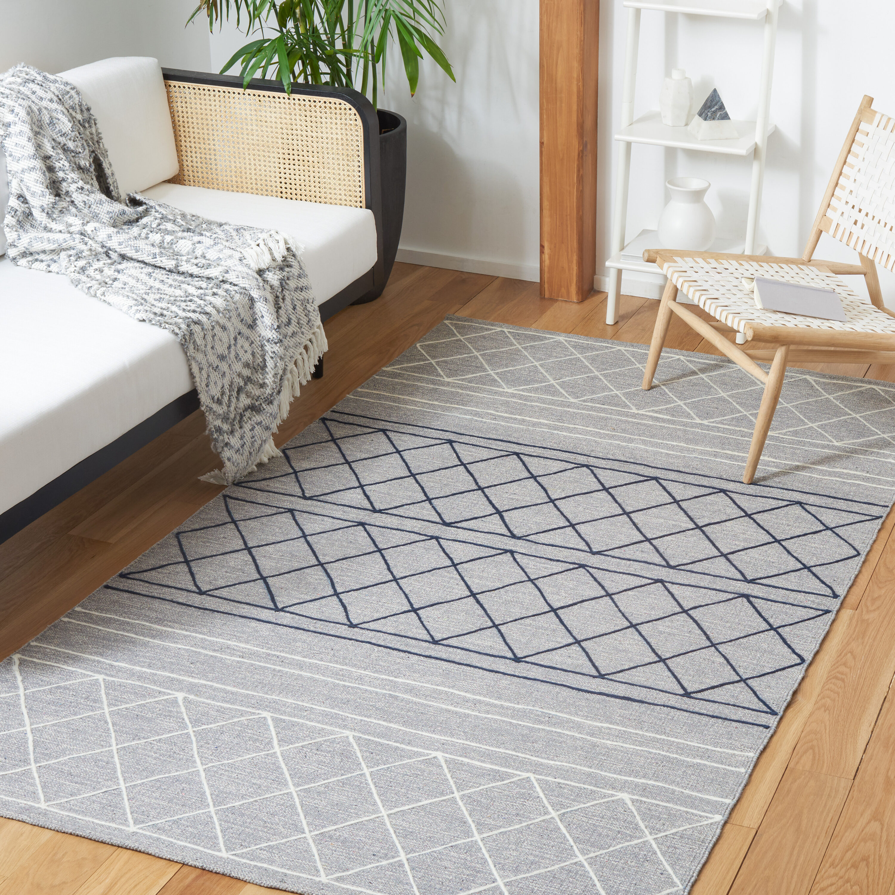 Striped Kilim 507 Silver/Gray Contemporary 5ft x 8ft Medium Rectangle Rug