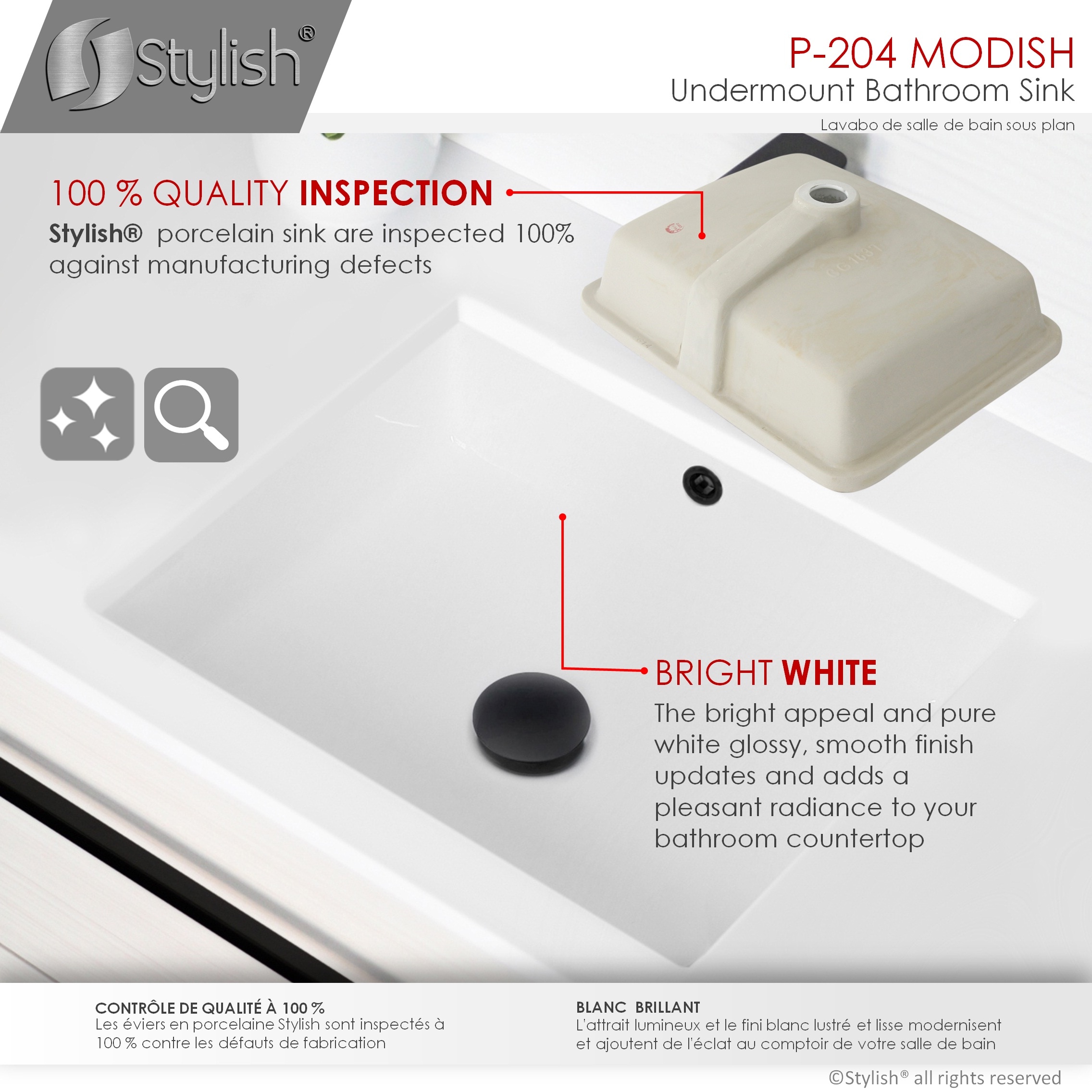 Stylish Porcelain Sinks Porcelain Undermount Rectangular Modern White   42302542 