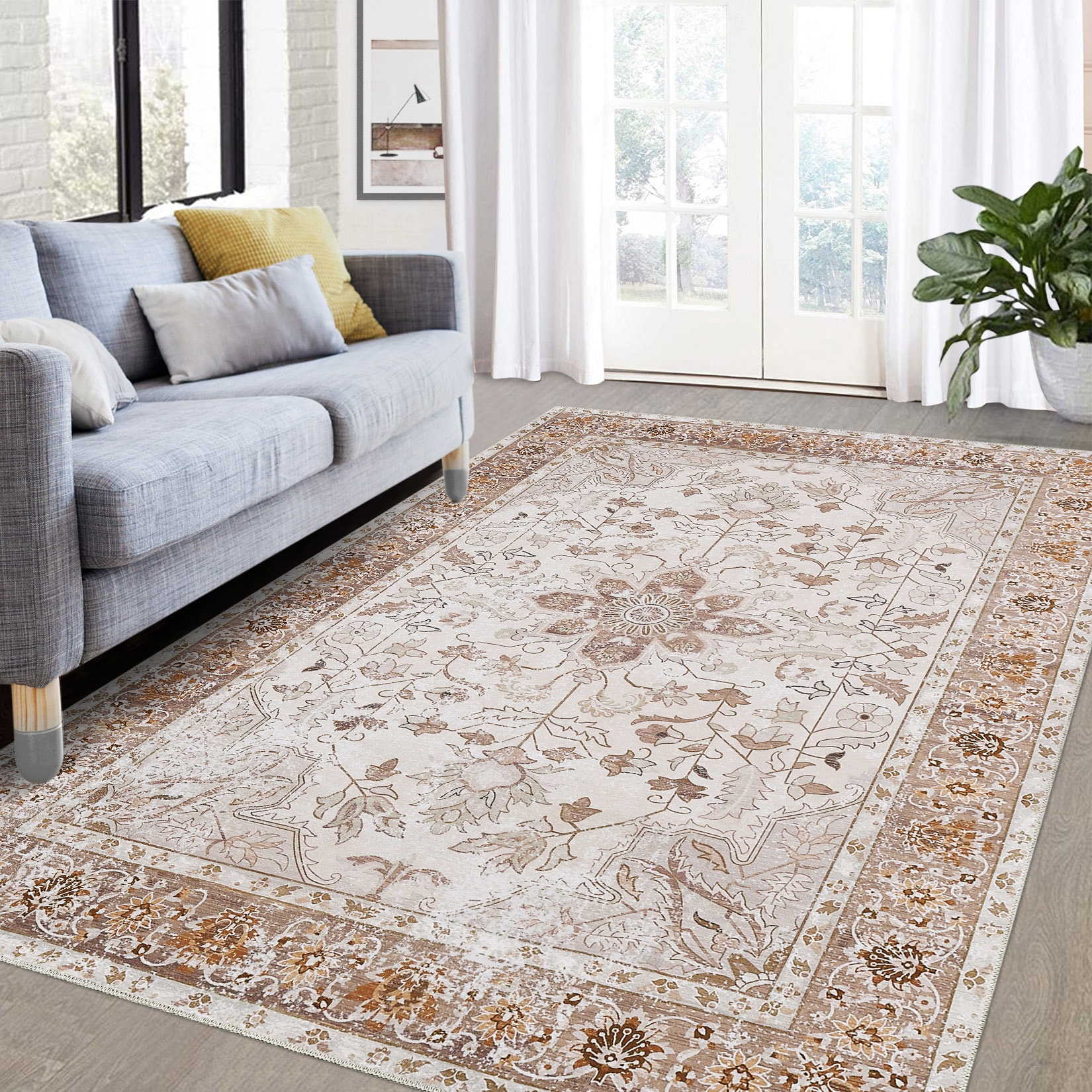 Garvee YXY-LO-PHO-0ZH3IBU7 4 x 6 (ft) Loomed Beige Rectangular Indoor Floral/Botanical Vintage Machine washable Area rug