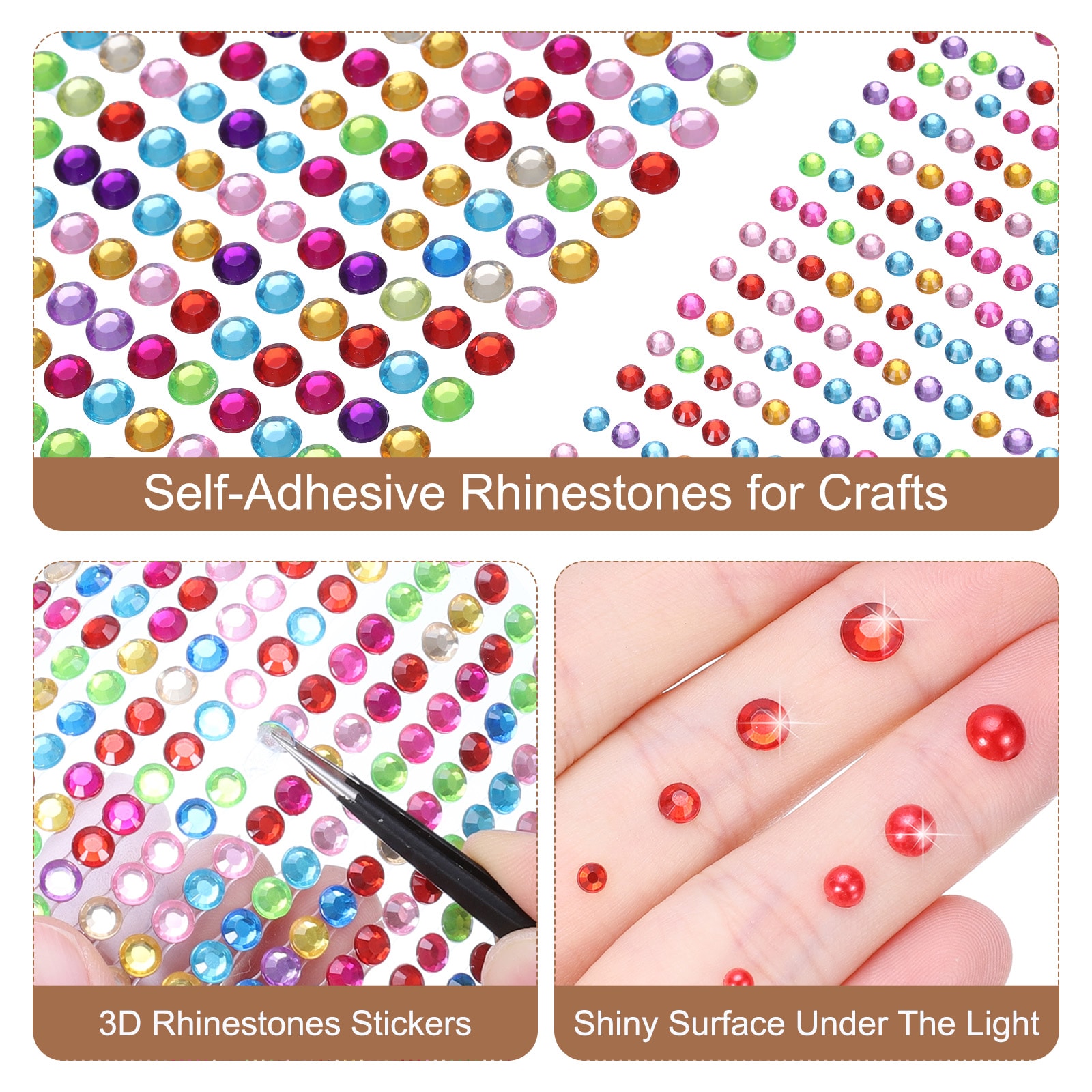 Unique Bargains 2190pcs 3mm/5mm Rhinestone Stickers for Crafts 4 Sheet ...