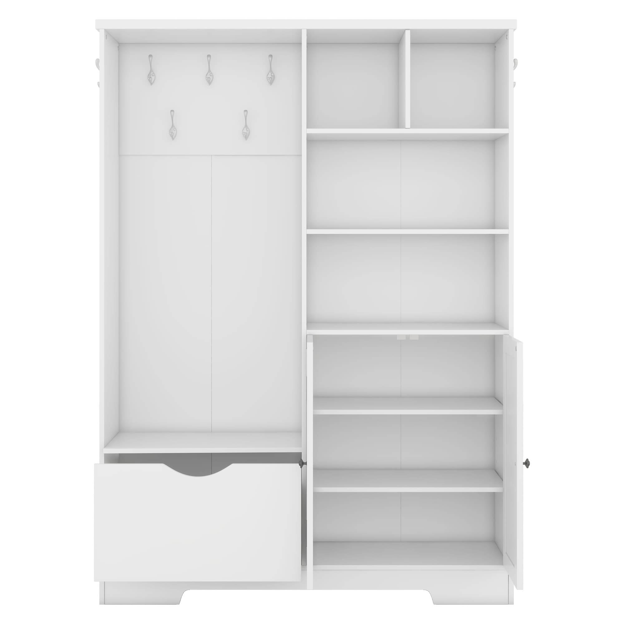 Flynama SHS00033 Modern 52.7-in Soft White Wood Hall Tree