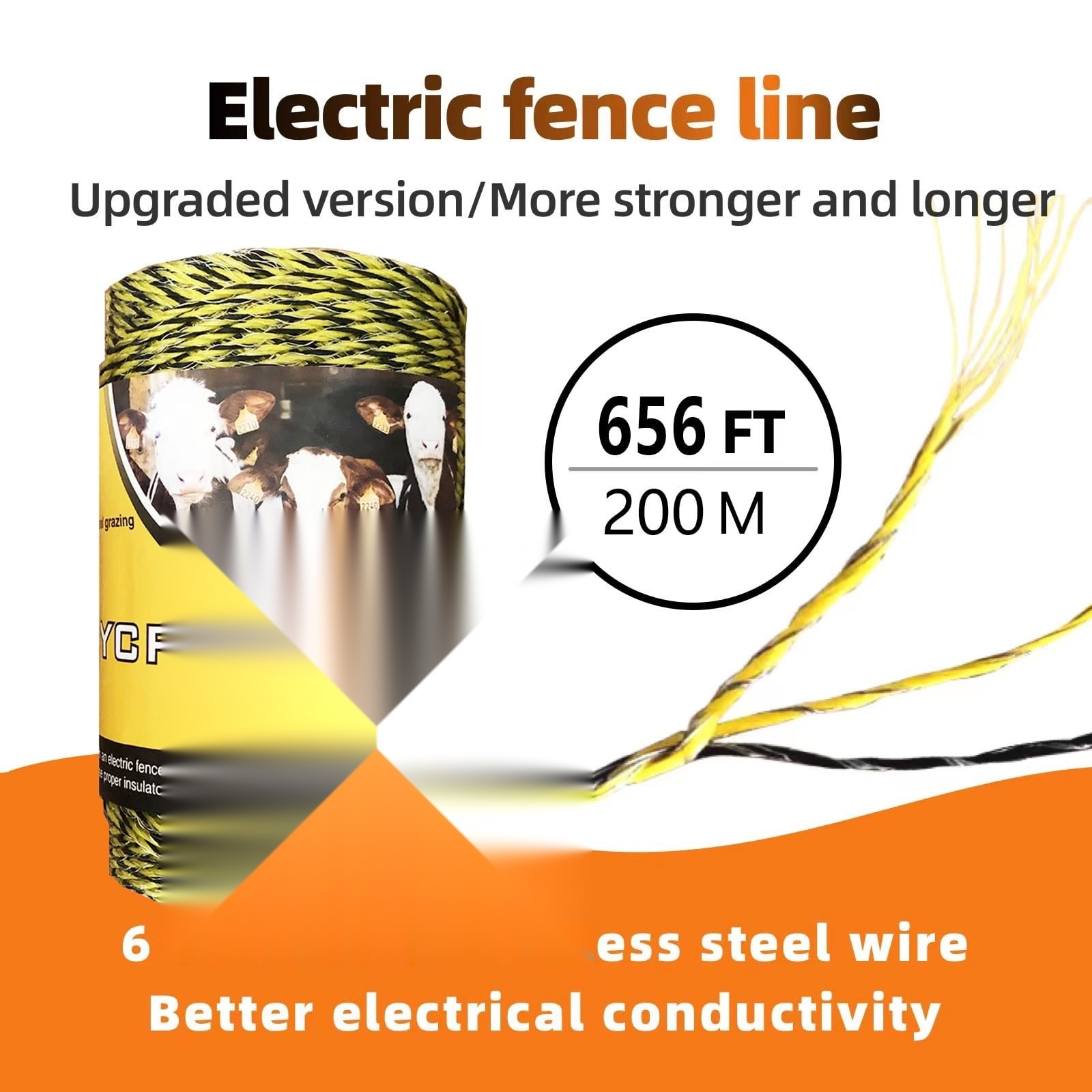 Etokfoks Electric Fence Polywire 656 Feet 200 Meter 6 Stainless Steel ...