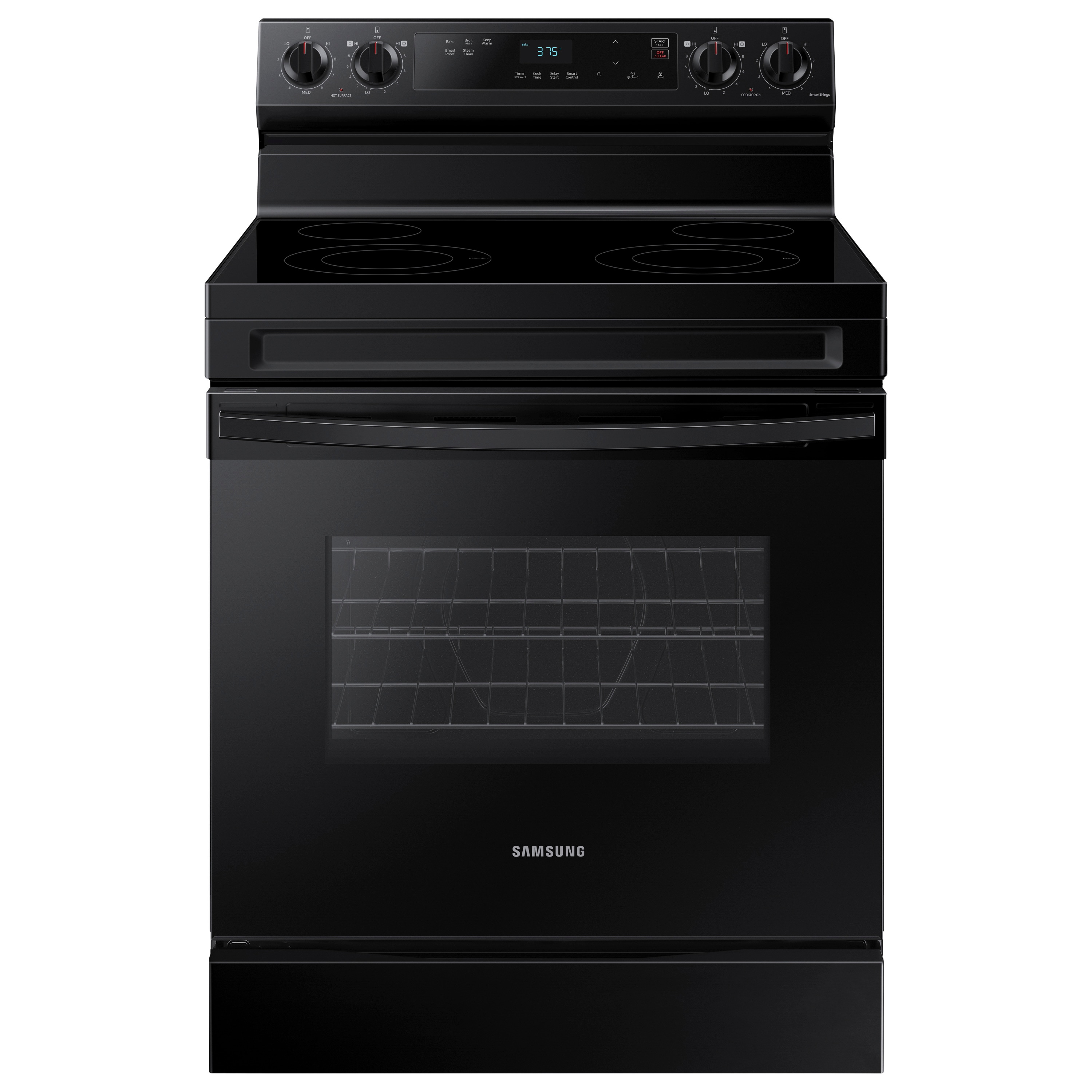 30-in Smooth Surface Glass Top 4 Elements 6.3-cu ft Steam Cleaning Freestanding Smart Electric Range (Black) Stainless Steel | - Samsung NE63A6111SB