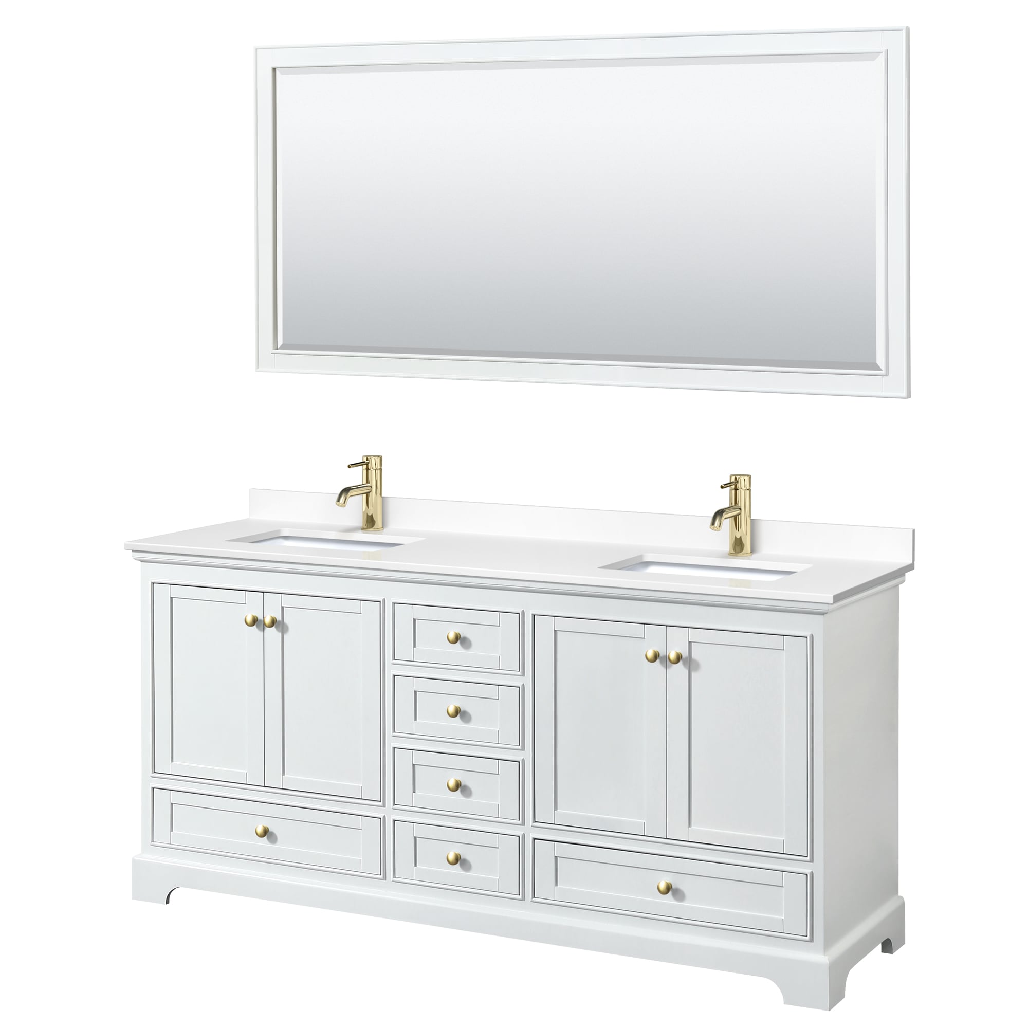 Wyndham Collection WCS202072DWGWCUNSM70 Deborah 72-in White with Brushed Gold Trim Undermount Double sink Bathroom Vanity with White Cultured Marble Cultured marble Top (Mirror Included)