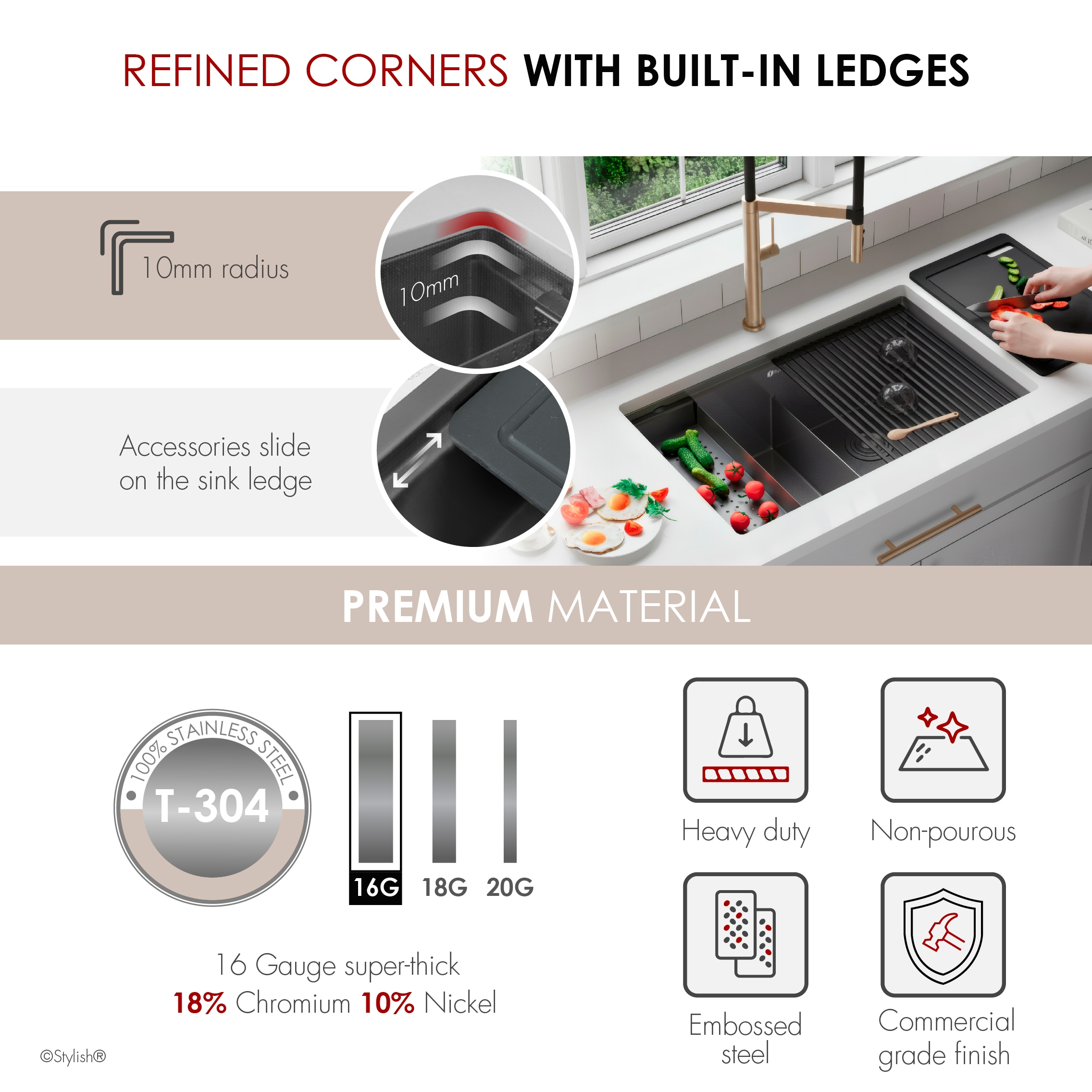 Stylish S-732WNK Kitchen-Sinks - View #7