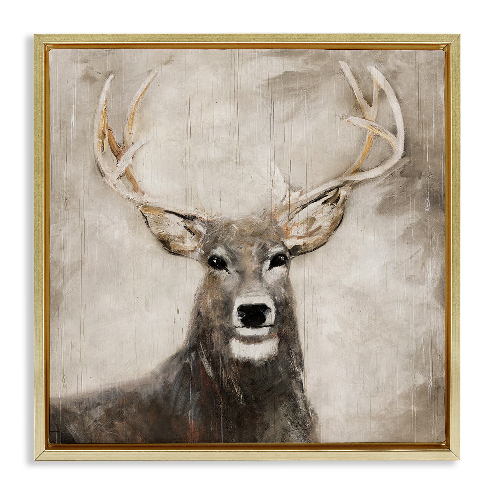 Stupell Industries BS-244-FFG-17X17 Gazing Deer in Neutrals Gold Framed Floater Canvas Wall Art By Sally Swatland 18 x 18