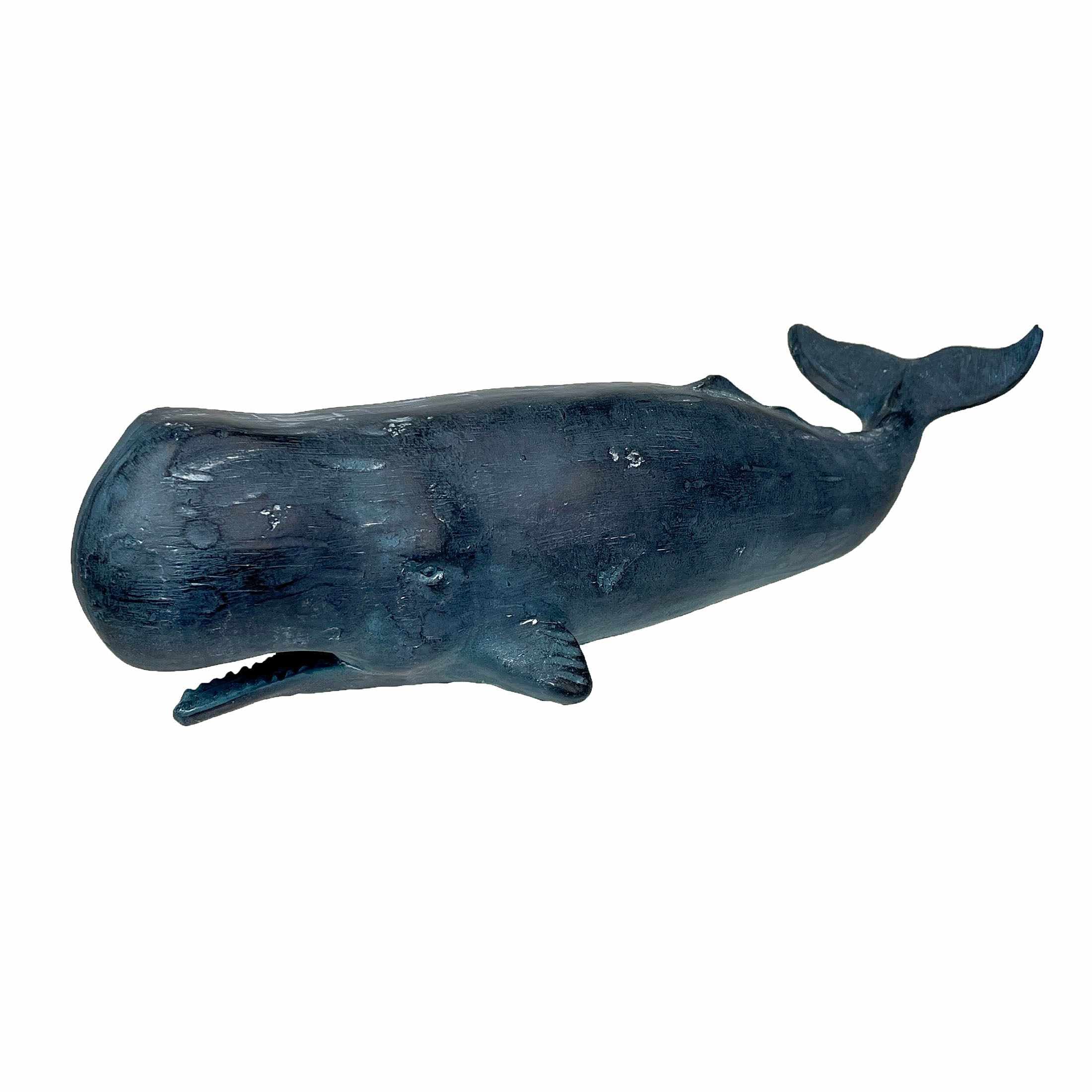 Chesapeake Bay Hand Painted Sperm Whale Statue 15 Inch Blue Resin Coastal Ocean Shelf Decor
