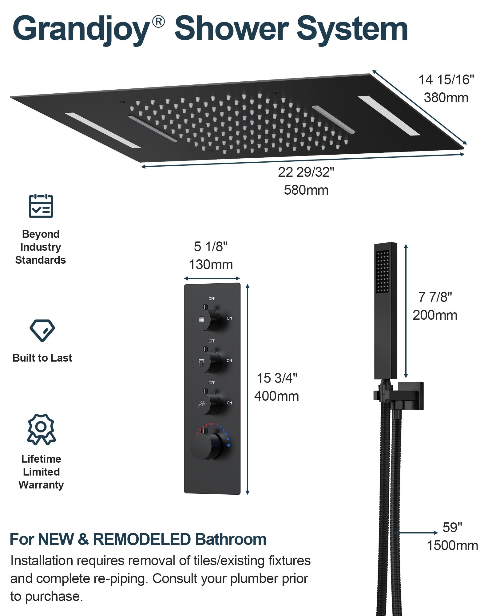 GRANDJOY SGF10GJ-24-BL23 Showerhead-Bar-Panels - View #12