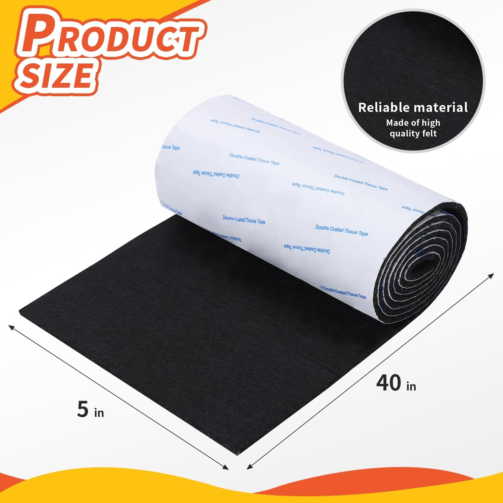 Etokfoks  Black Felt Furniture Pads Non Slip Self Adhesive 40 x 5 x 0 12 Inch Heavy Duty 1 Roll Adhesive Backing for Furniture Protection