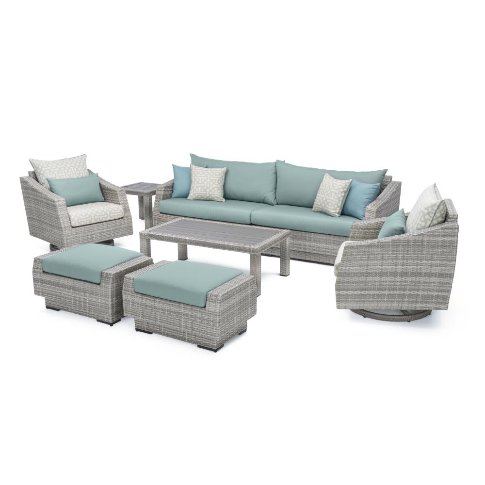 RST Brands OP-PESS8MTD-CNS-SPA- Cannes 8-Piece Wicker Patio Conversation Set with Blue Sunbrella Cushions