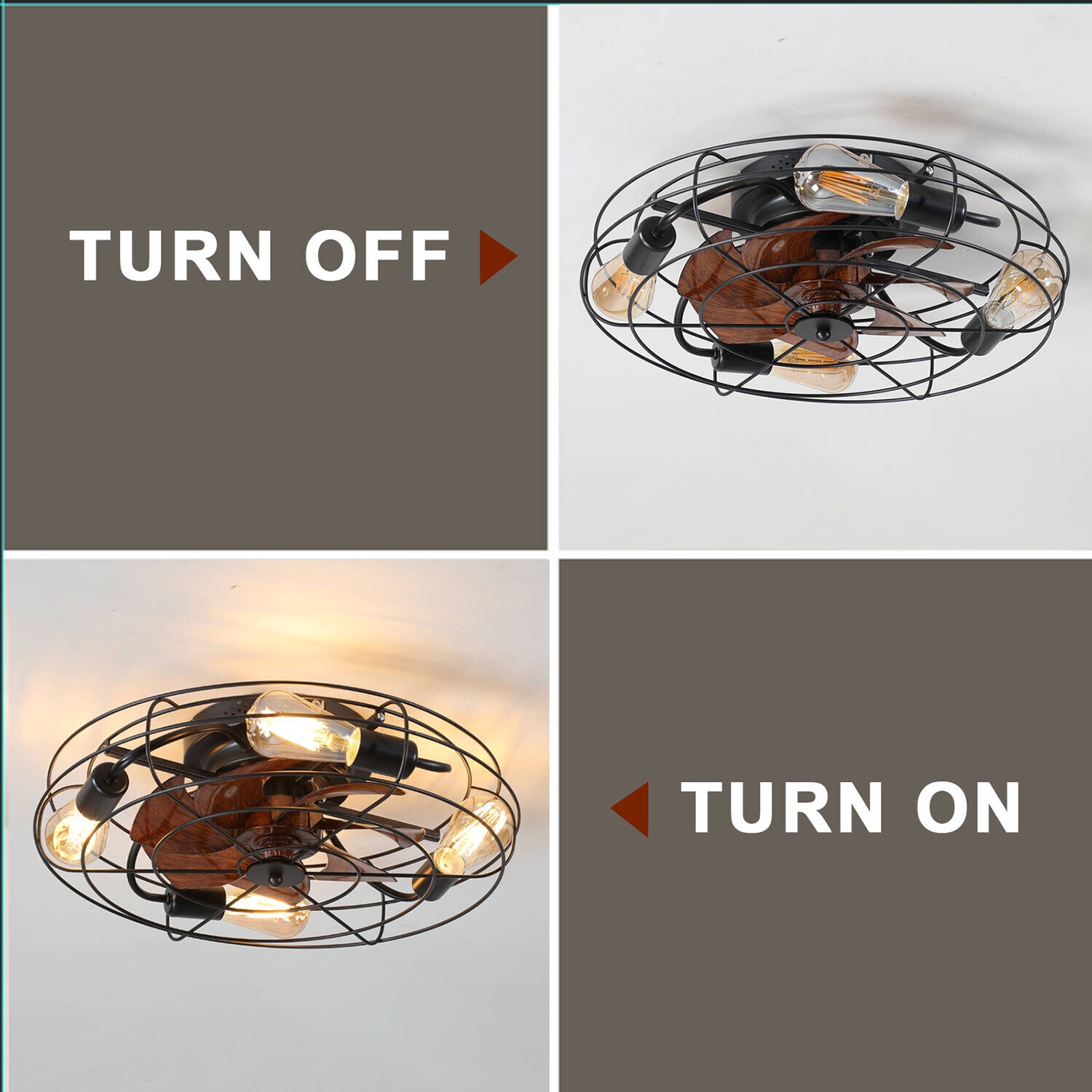 SINOFURN 20-in Black Indoor Flush Mount Cage Ceiling Fan and 