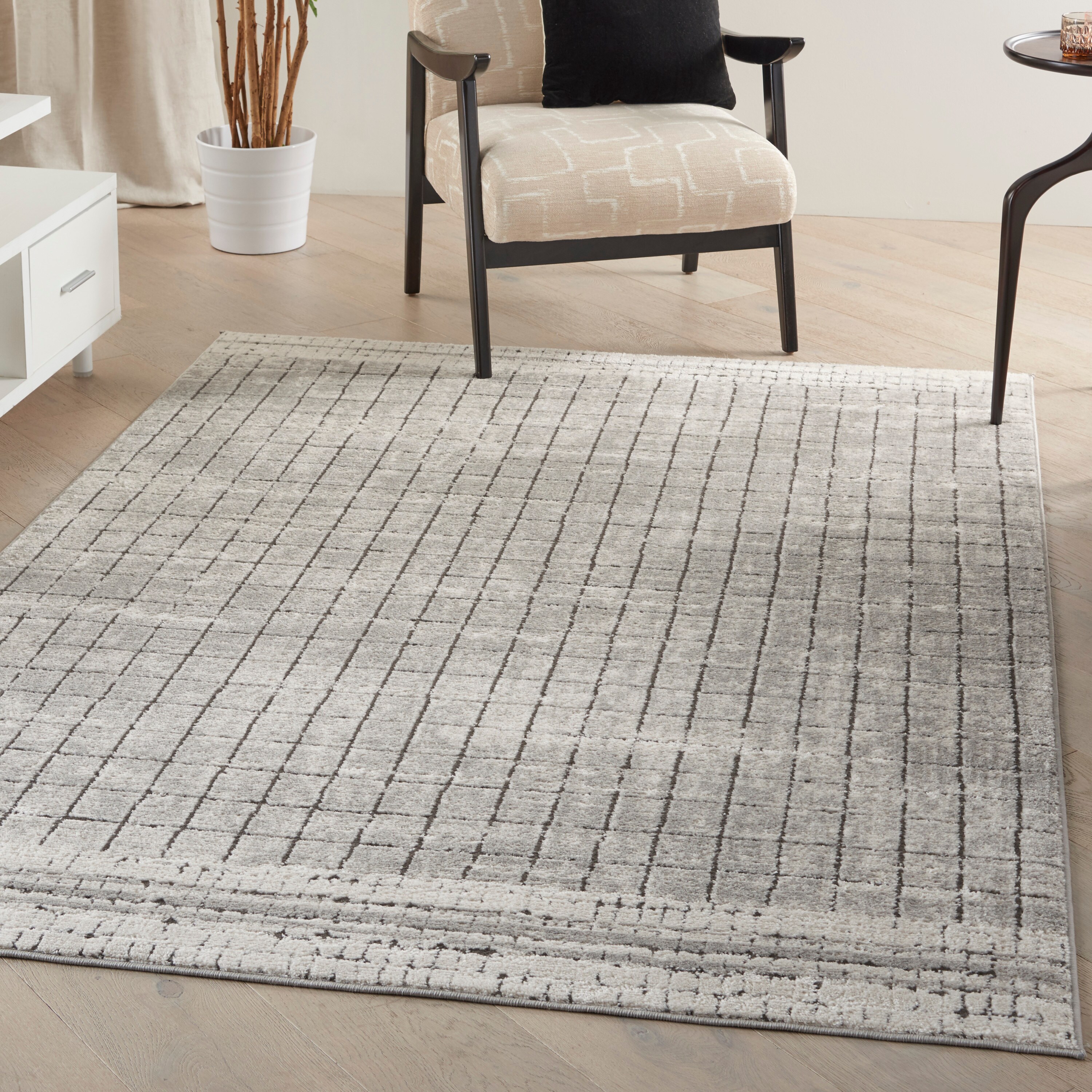 Nourison 099446822659 Concerto 5 x 7 (ft) Loomed Polypropylene Ivory/Grey Rectangular Indoor Abstract Area rug
