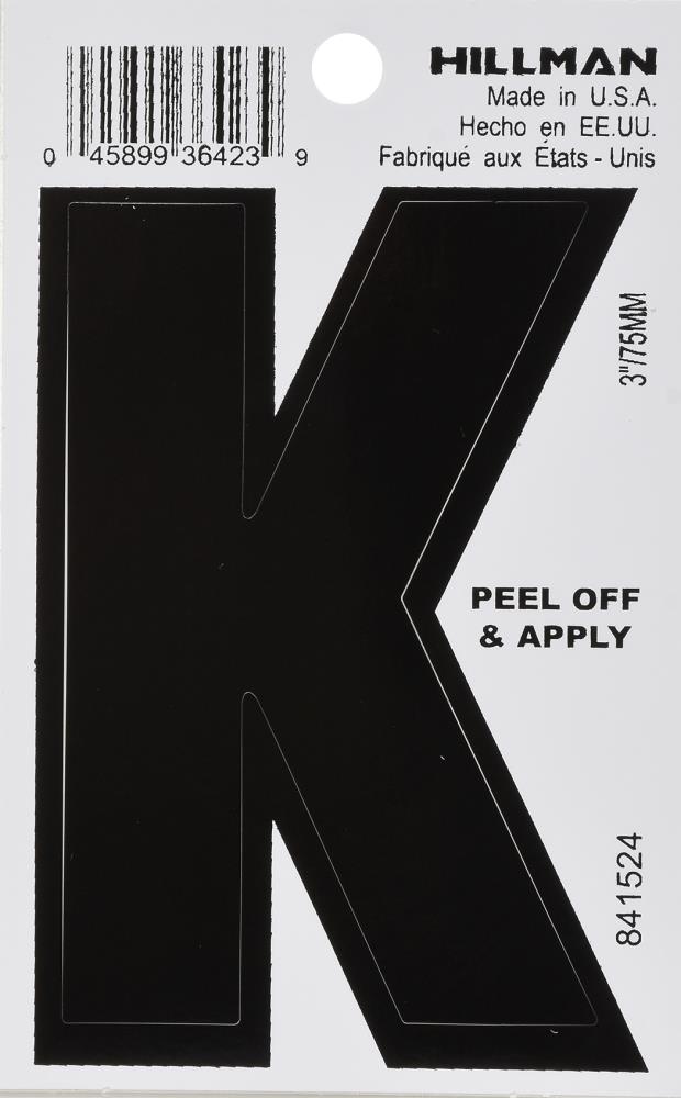 Hillman 841524 3-in Black/White Letter K