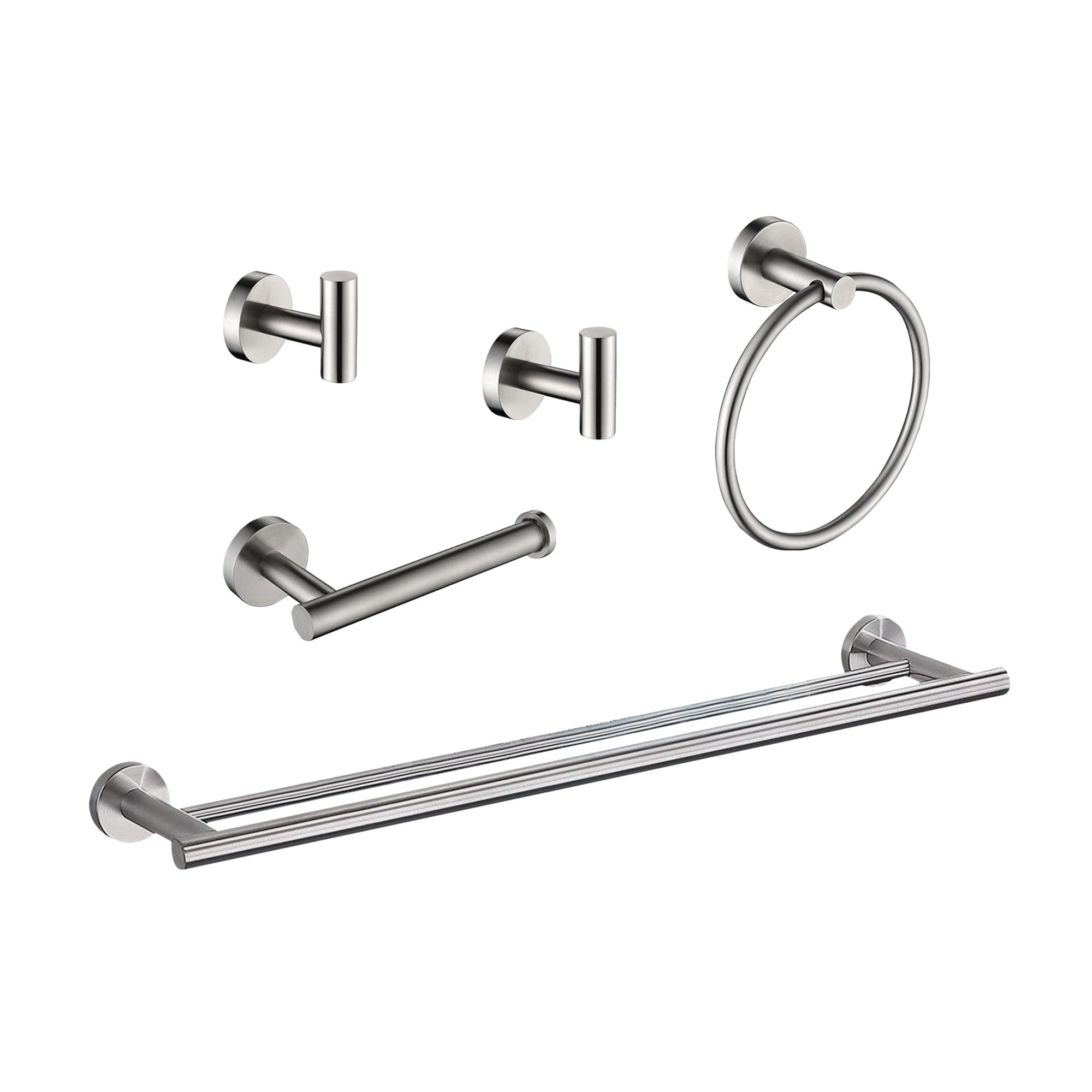 Boyel Living - 5-Piece Wall-Mounted Stainless Steel Towel Hook Set in Brushed Nickel