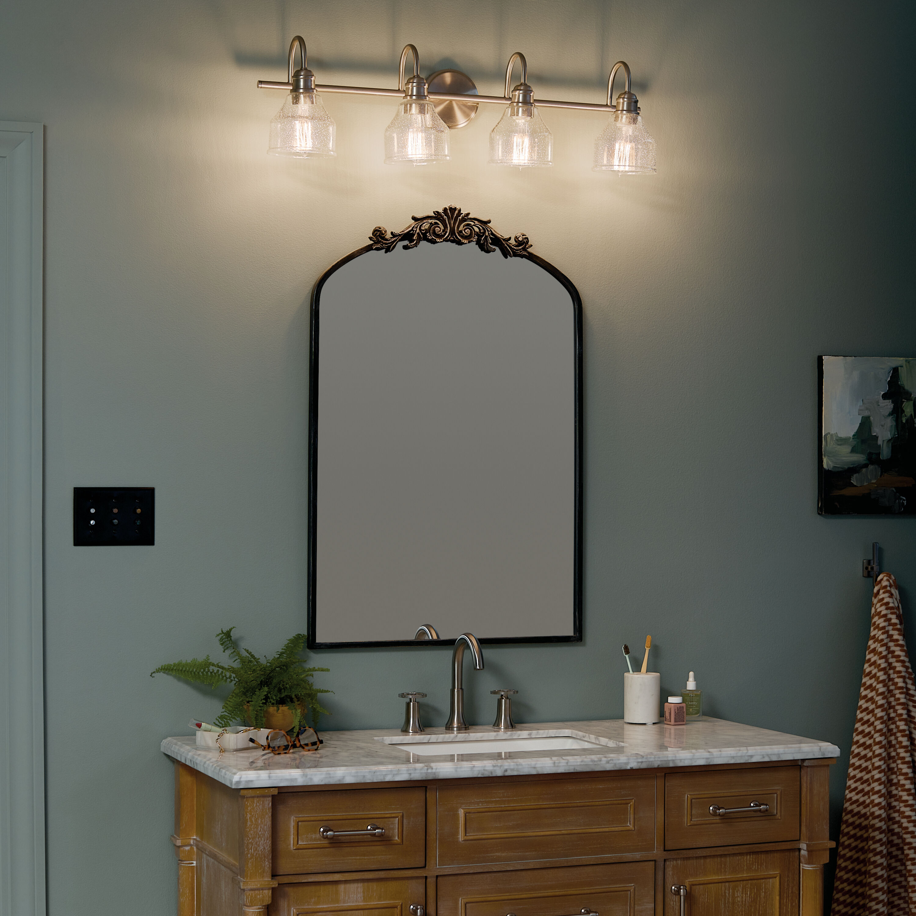 Kichler Avery 33.25-in 4-Light Brushed Nickel Farmhouse Vanity Light ...