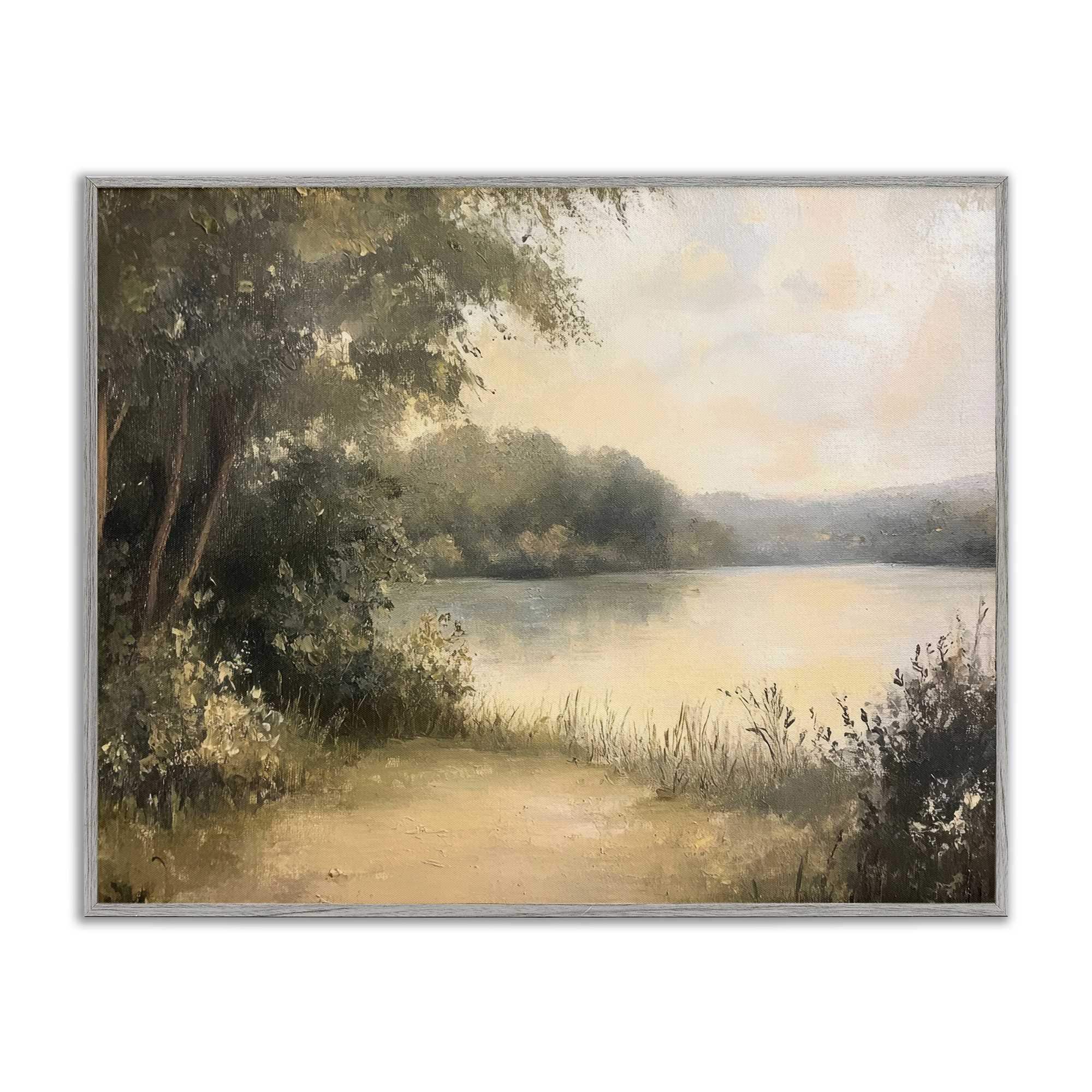 Stupell Industries BT-808-GFF-16X20 Shore of Peaceful Lake Gray Framed Giclee Art By Petal Prints Design 20 x 16