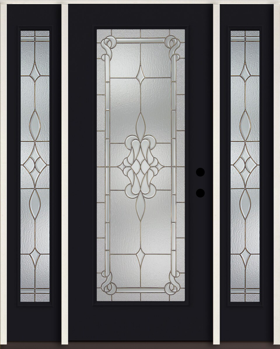 American Building Supply LO964358 Stately 60-in x 80-in x 4-5/8-in Fiberglass Full lite Left-hand inswing Peppercorn Paint Painted Prehung Single door with sidelights Front Door Insulating core Decorative glass