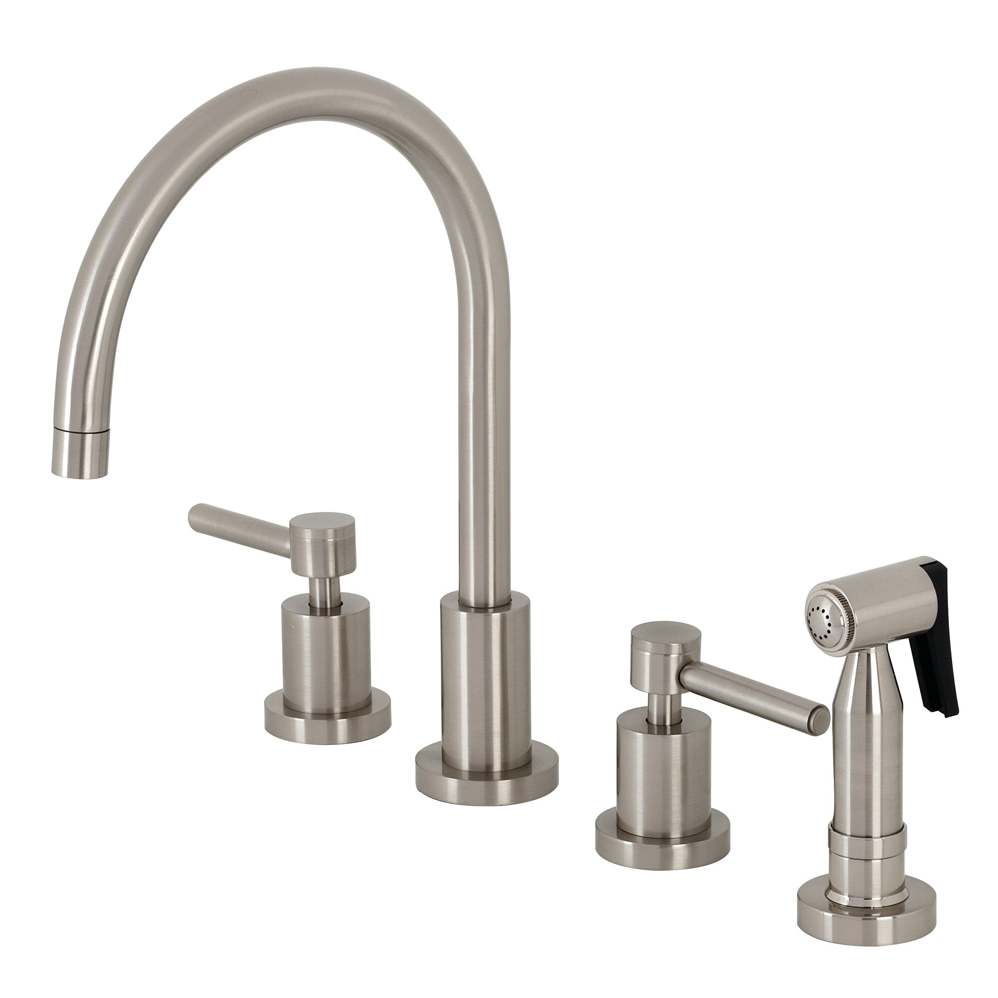 Kingston Brass WLKS8728DLBS Concord Brushed nickel Double Handle Deck-mount Kitchen Faucet with Sprayer ( Side Sprayer Included )