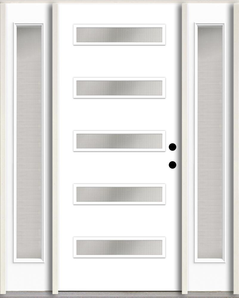 RELIABILT LO1062271 Spotlights 60-in x 80-in x 4-5/8-in Fiberglass 1/4 lite Left-hand inswing Primed Unfinished Prehung Front Door with Sidelights Insulating core