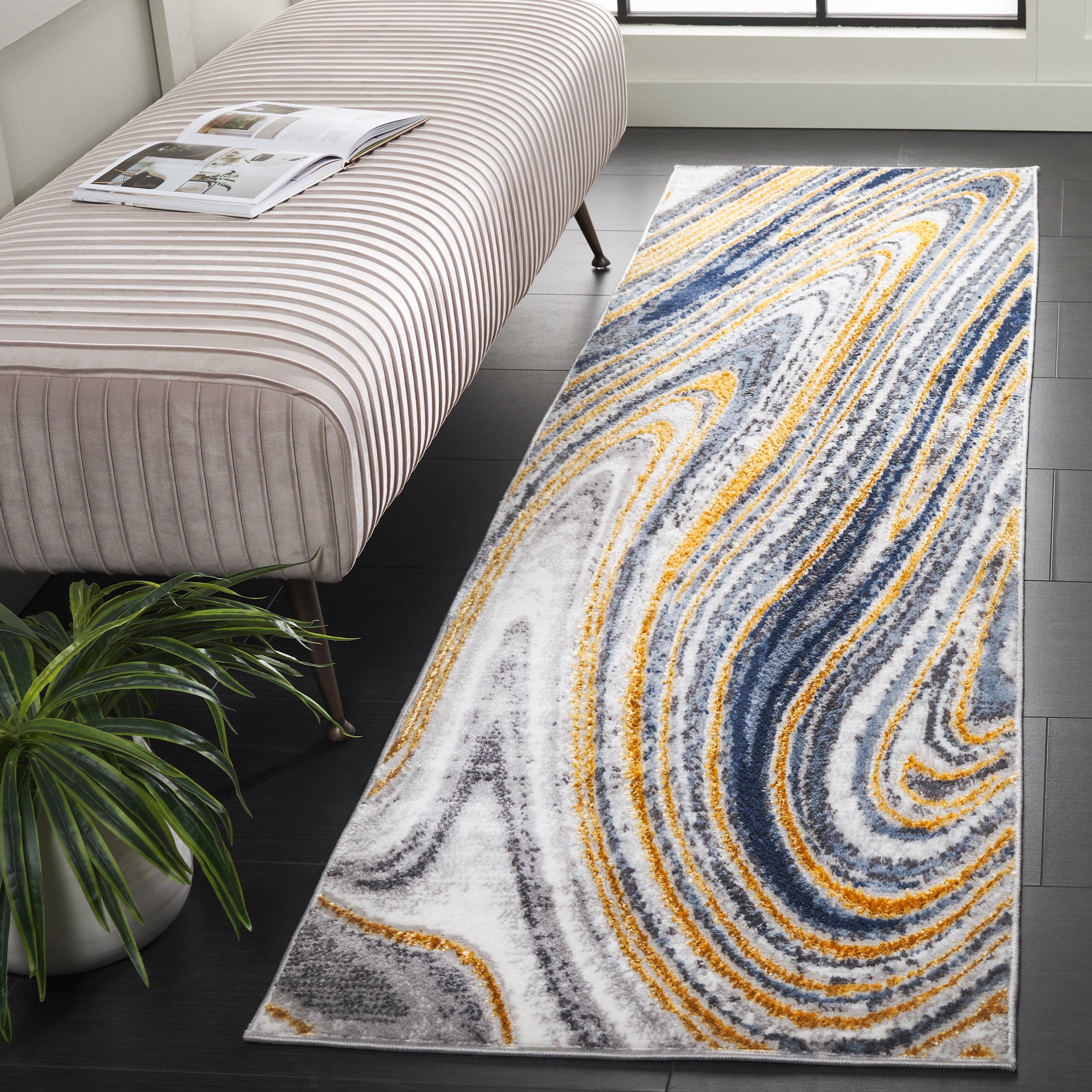 Amelia 715M Blue/Gold 2ft-2in x 8ft Runner Rug