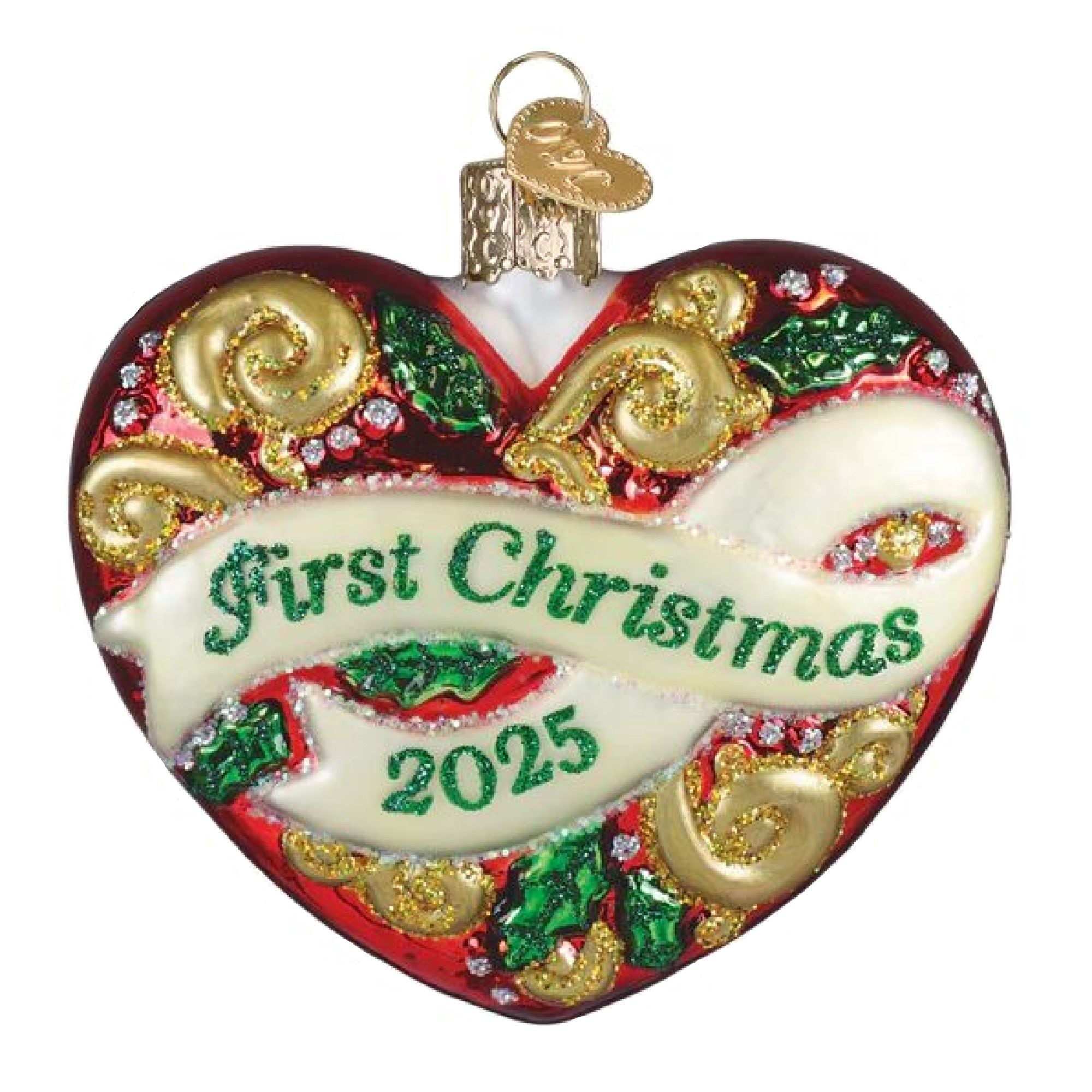 Old World Christmas 729343300720 Blown Glass Ornament for Christmas Tree - 2025 First Christmas Heart