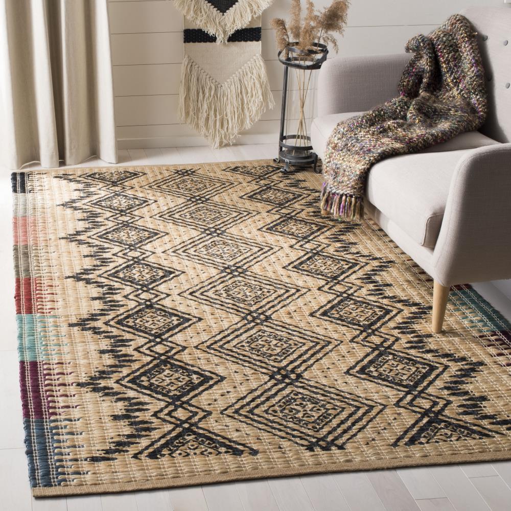 Boho-Chic Natural Black Cotton 6' x 9' Handwoven Area Rug