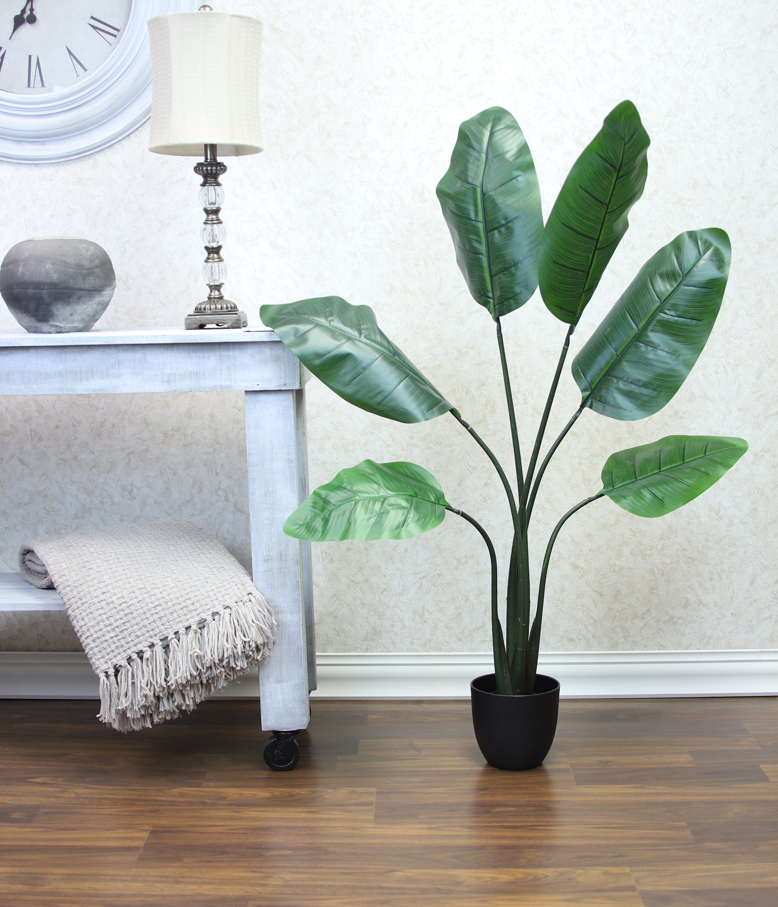 52" Green Artificial Bird of Paradise Tree in Black Plastic Pot