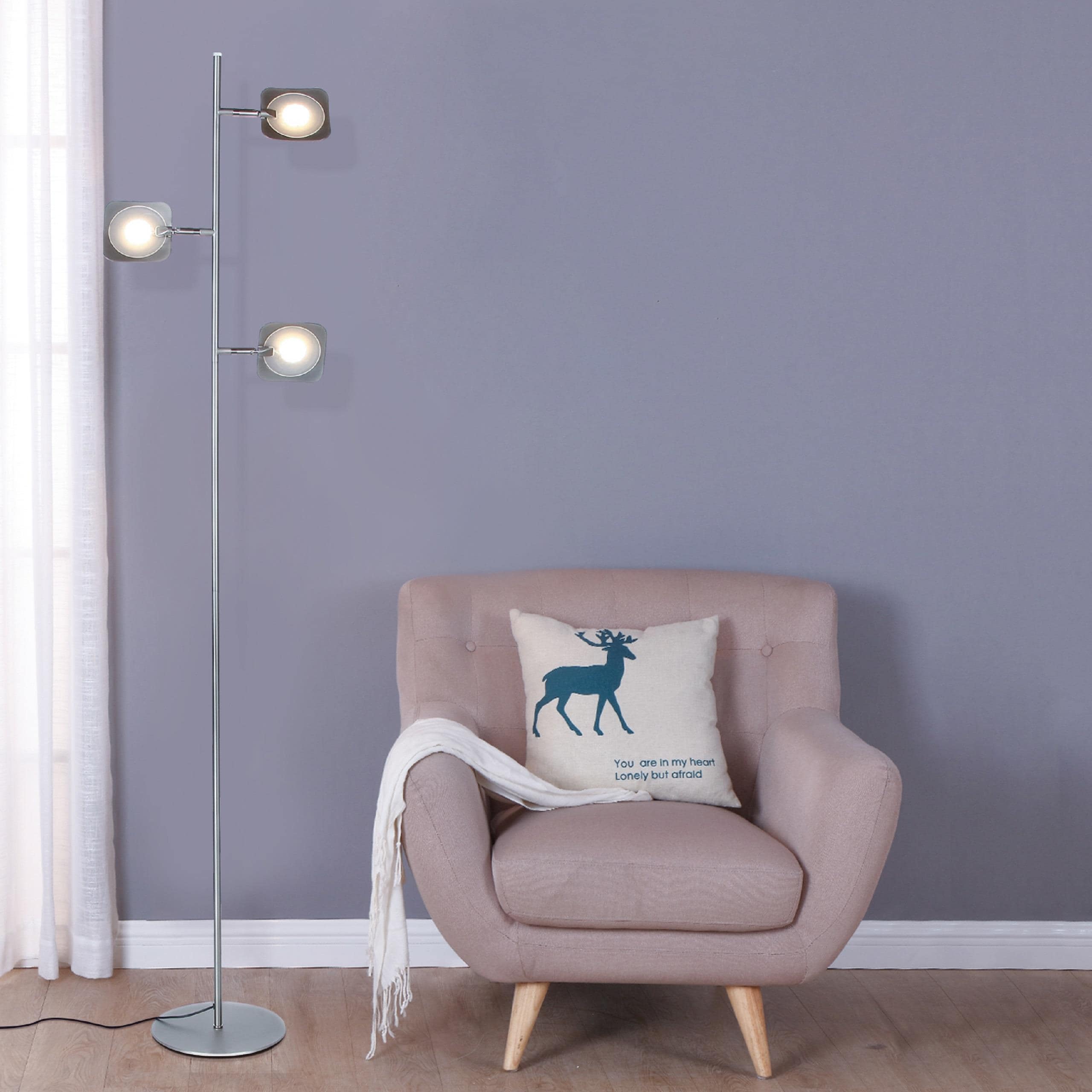 White Adjustable Multi-Head LED Floor Lamp with 3-Way Switch