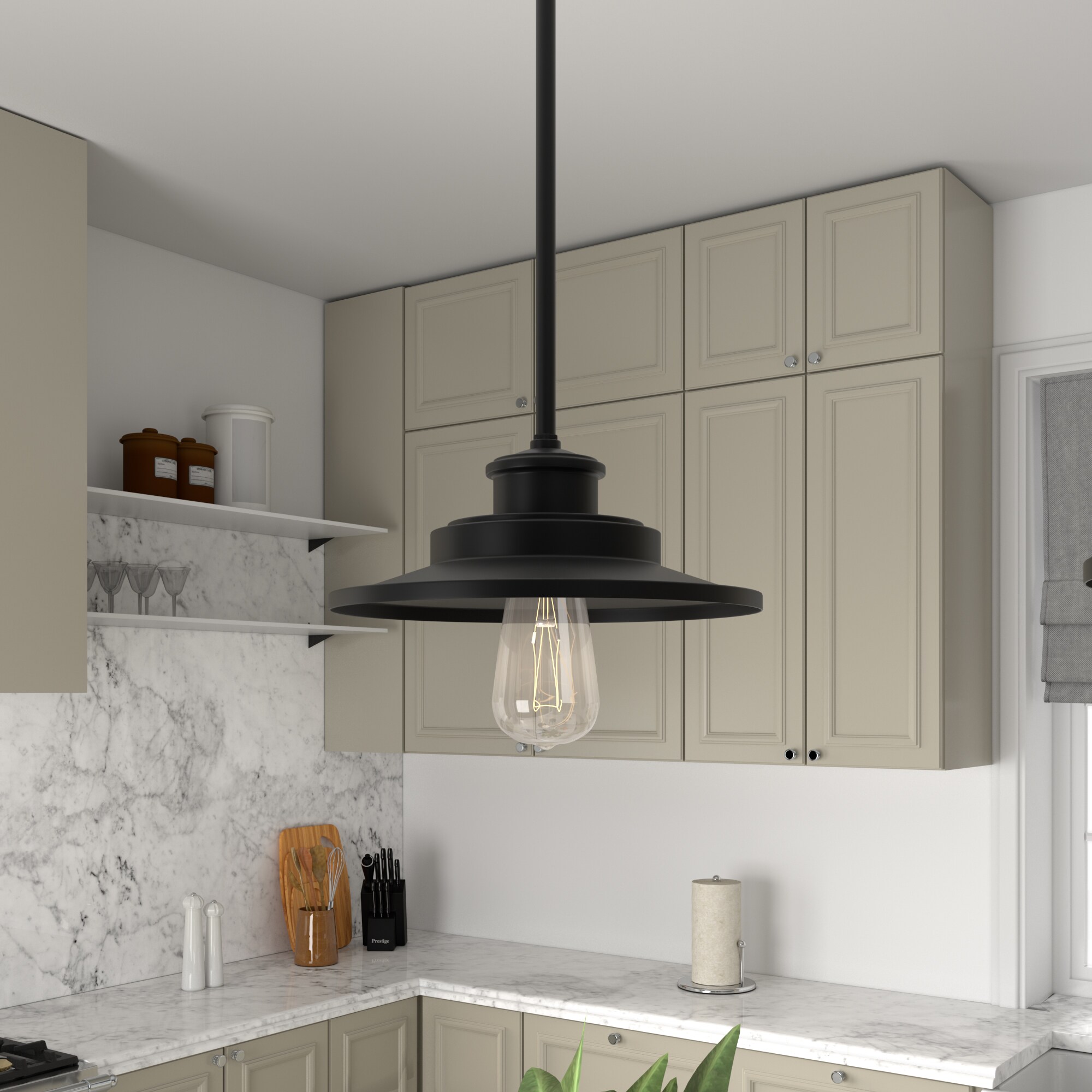 ACROMA 9401AZ Arthur 1 -Light Matte Black Modern/contemporary Lantern Medium Hanging Pendant light