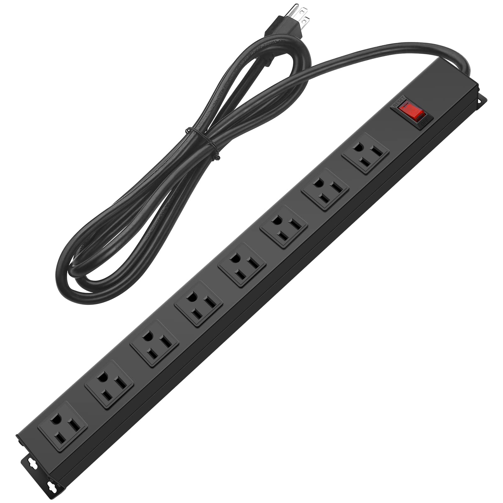 Afoxsos Metal 8 Outlet Mountable Power Strip 6 ft 14AWG Cord Wide Spaced Commercial Shop Power Strip with Switch 15A 125V 1875W 1 Piece