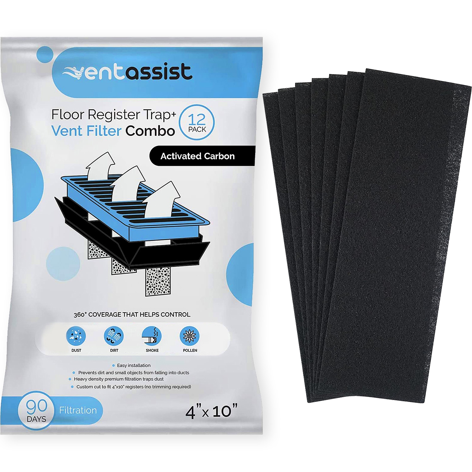 Vent Assist VENTASSIST-4X10-AC 4-in W x 10-in L x 0.25-in MERV 11 Electrostatic Air Filter (12-Pack)