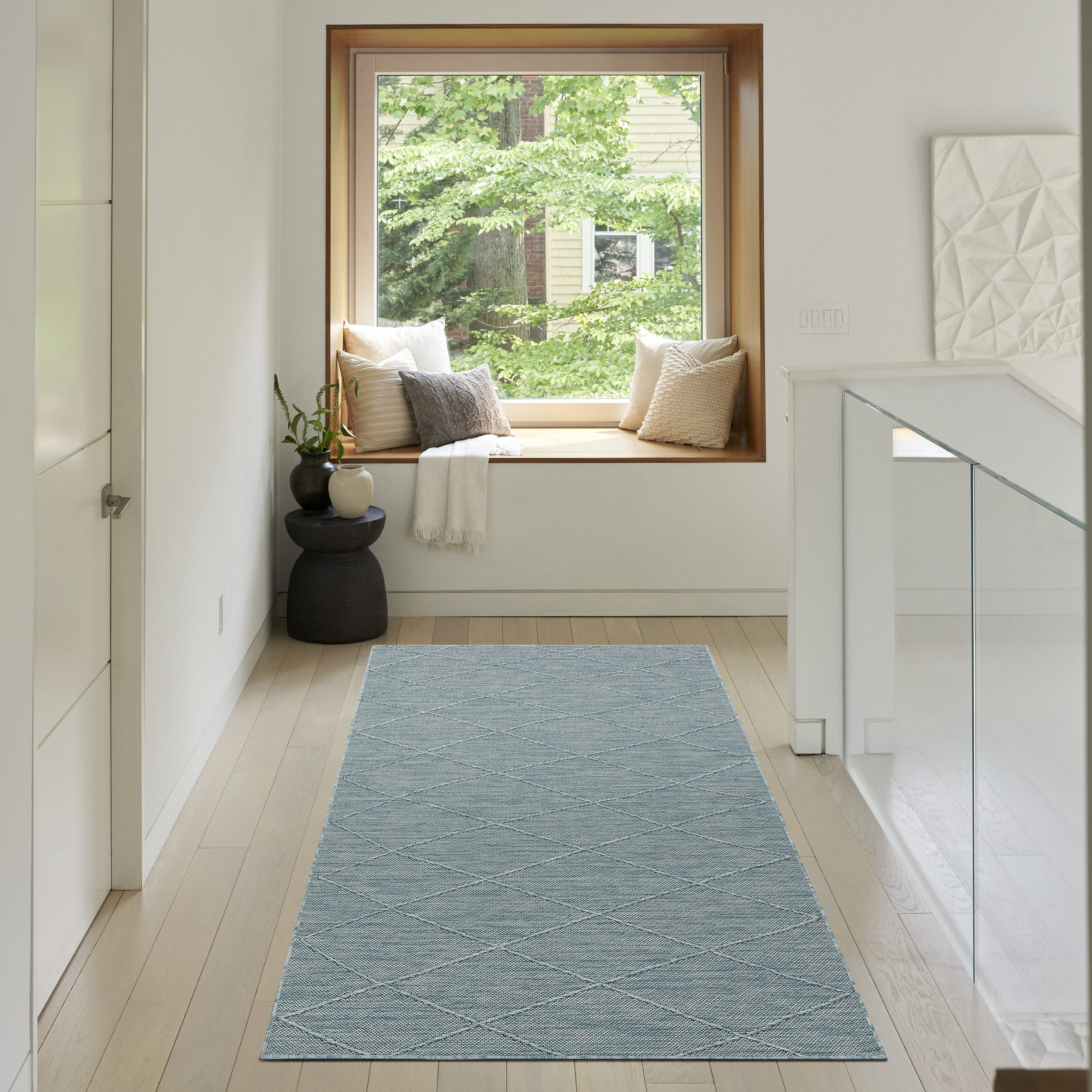 Nourison Home 099446939470 3 x 5 (ft) Loomed Polypropylene Aqua Rectangular Indoor/Outdoor Geometric Machine washable Area rug