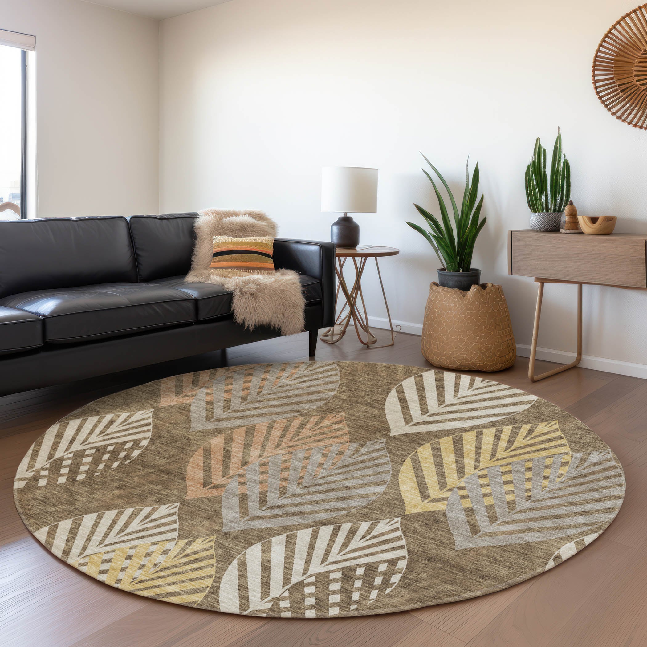 Addison Rugs ACN744CH8RO Chantille ACN744CH 8 x 8 (ft) Polyester Chocolate Round Indoor/Outdoor Geometric Machine washable Area rug