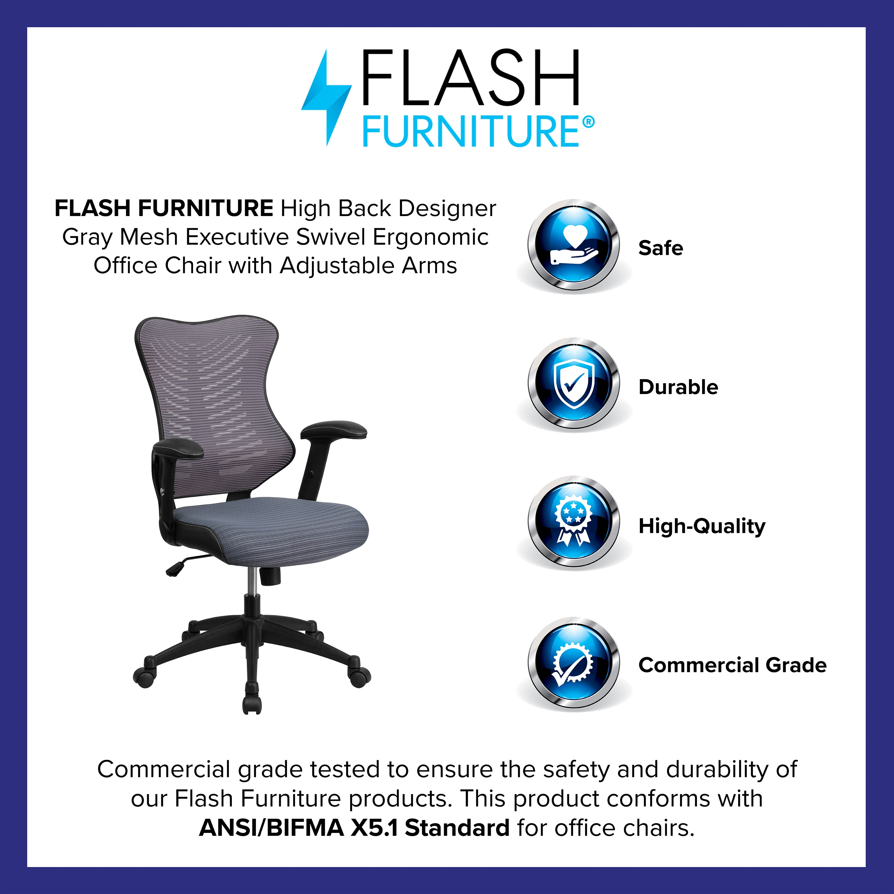 ErgoFlex High Back Executive Gray Mesh Swivel Chair with Lumbar Support