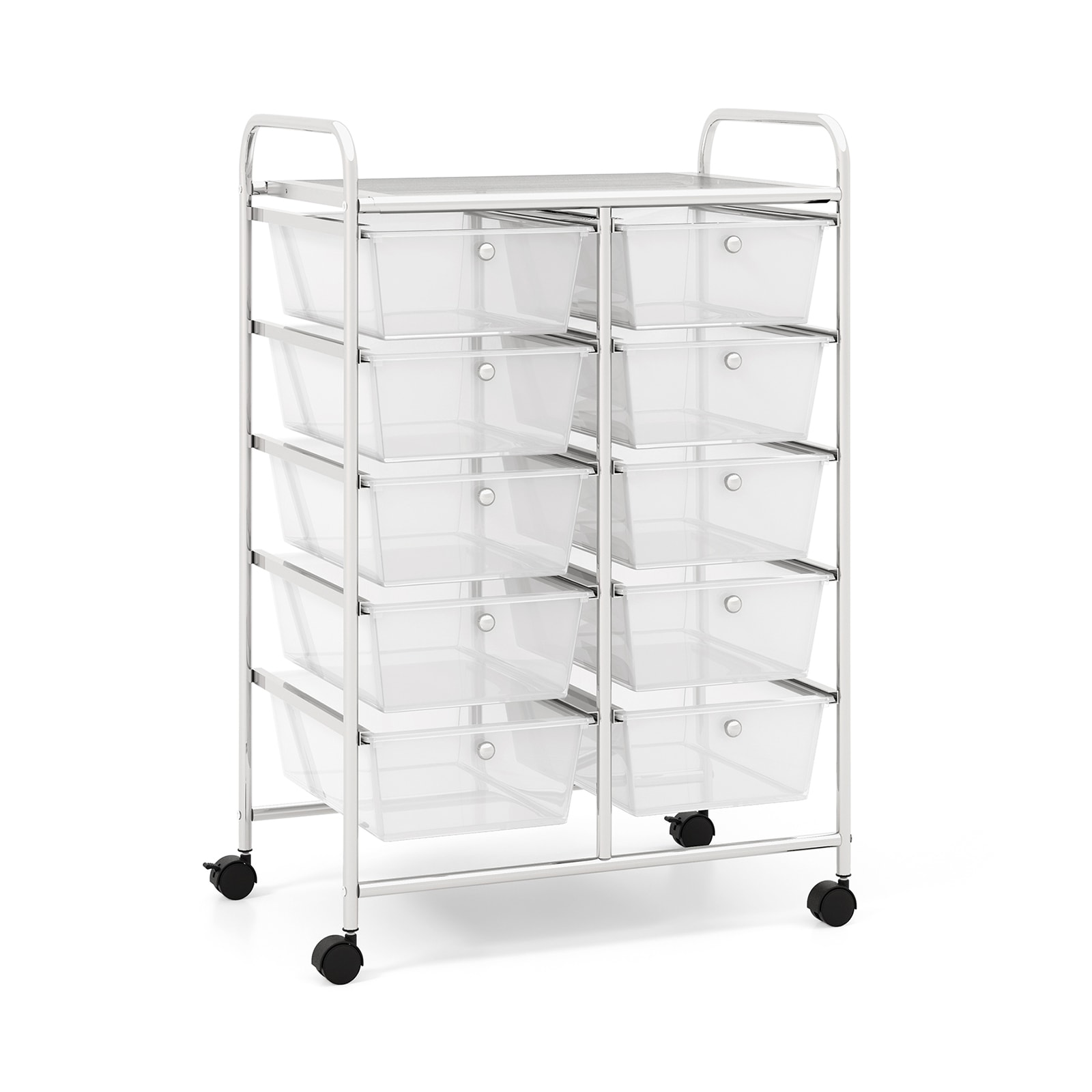 SUGIFT 10-Drawer Rolling Storage Cart 34-in Mobile Organizer with Mesh Top Platform 4 Universal Wheels and 2 Lockable Brakes Transparent