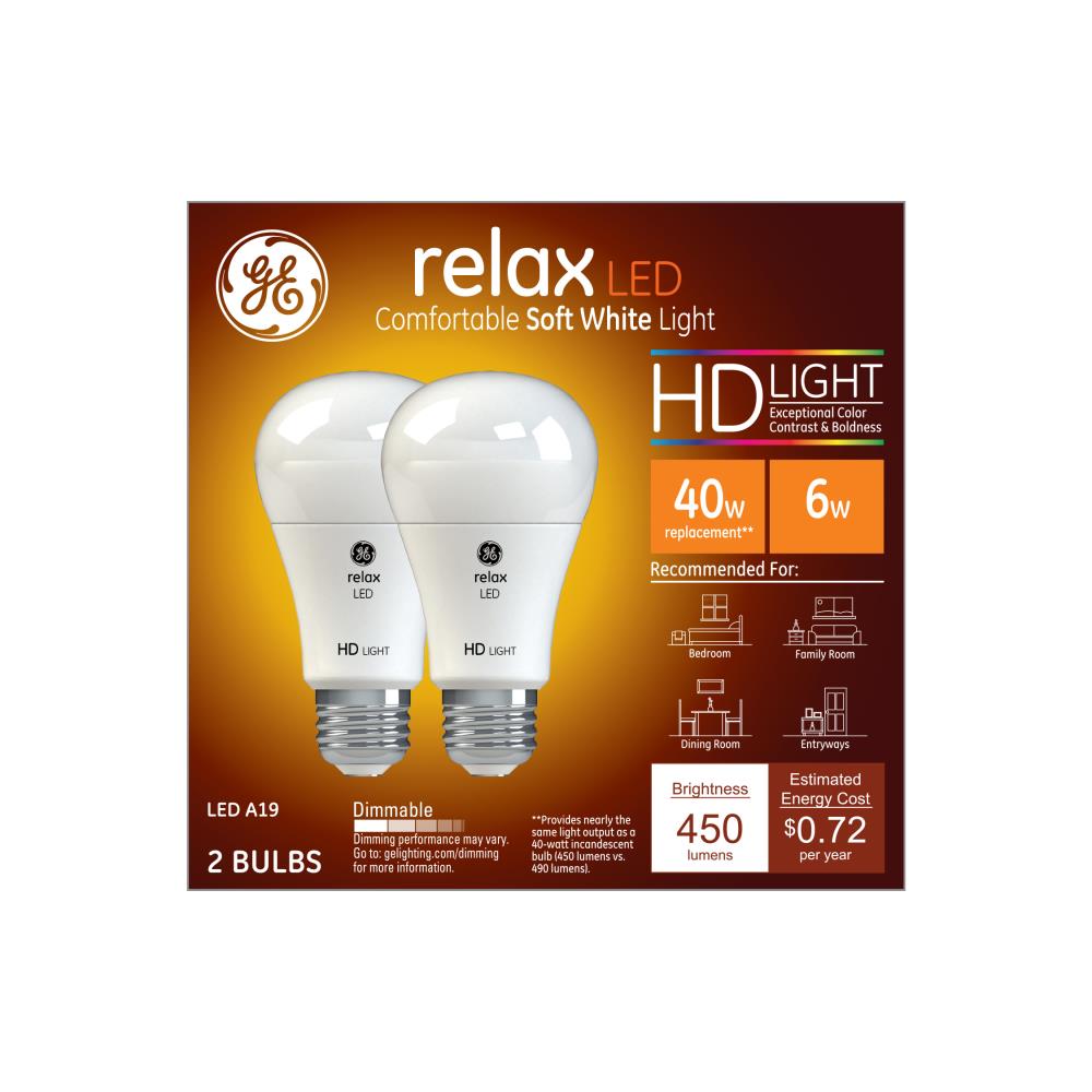 GE 40-Watt EQ A19 Soft White Medium Base (E-26) Dimmable Light Bulb (2 ...