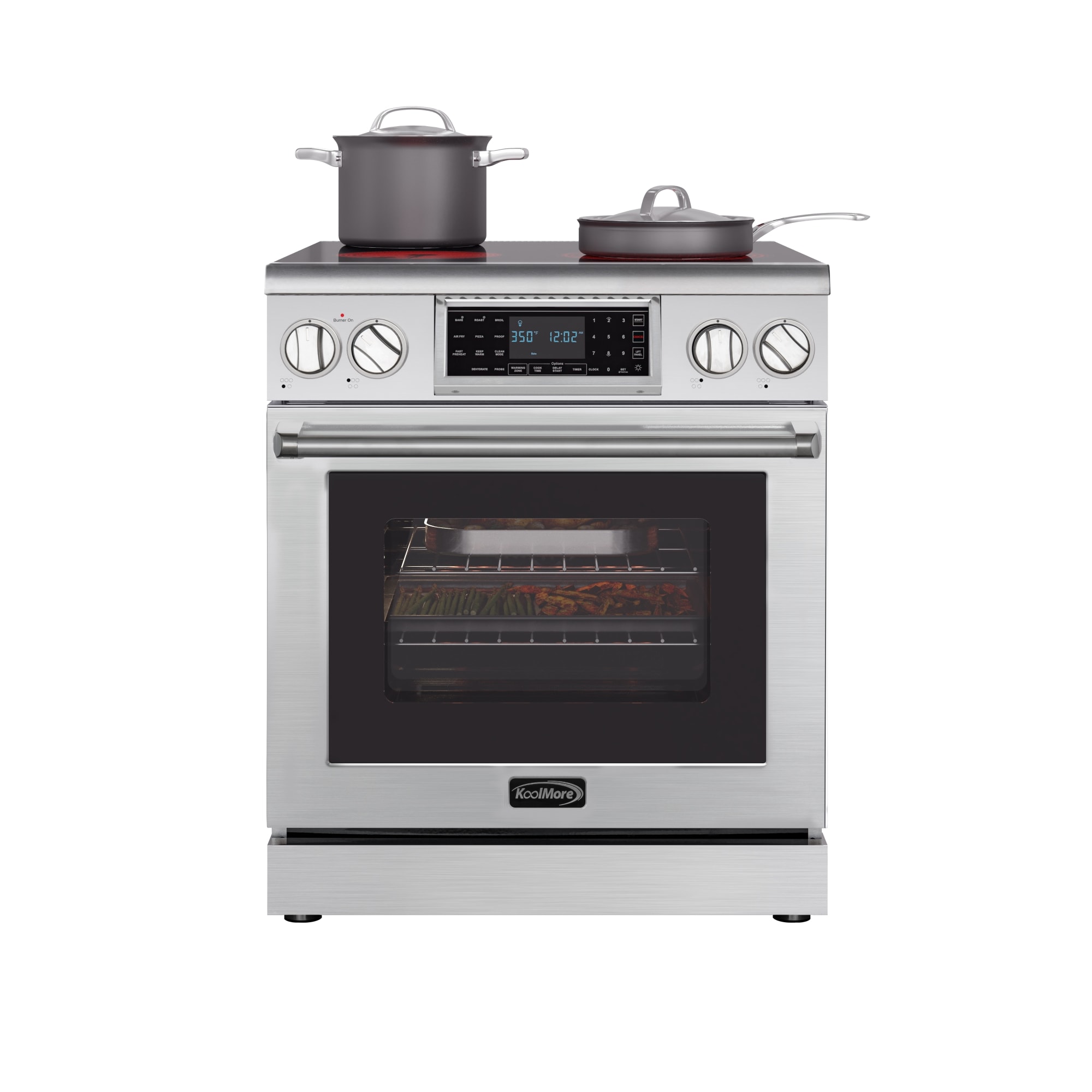 30-in Glass Top 5 Burners 4.55-cu ft Air Fry Freestanding Electric Range (Stainless Steel) | - KoolMore LOW-KM-EPR-30TDP-SS