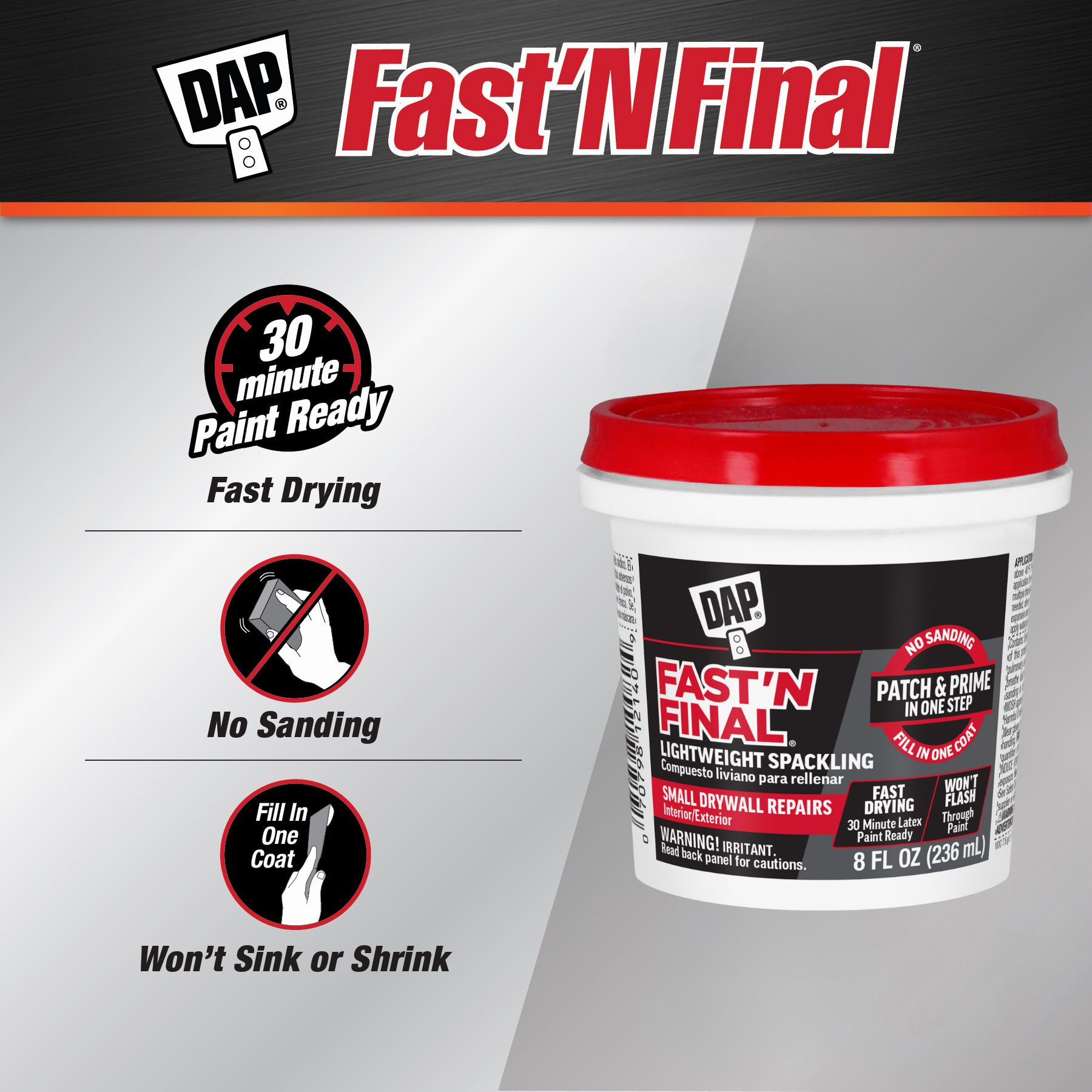 DAP Fast 'N Final 8-oz Interior/Exterior White Spackling